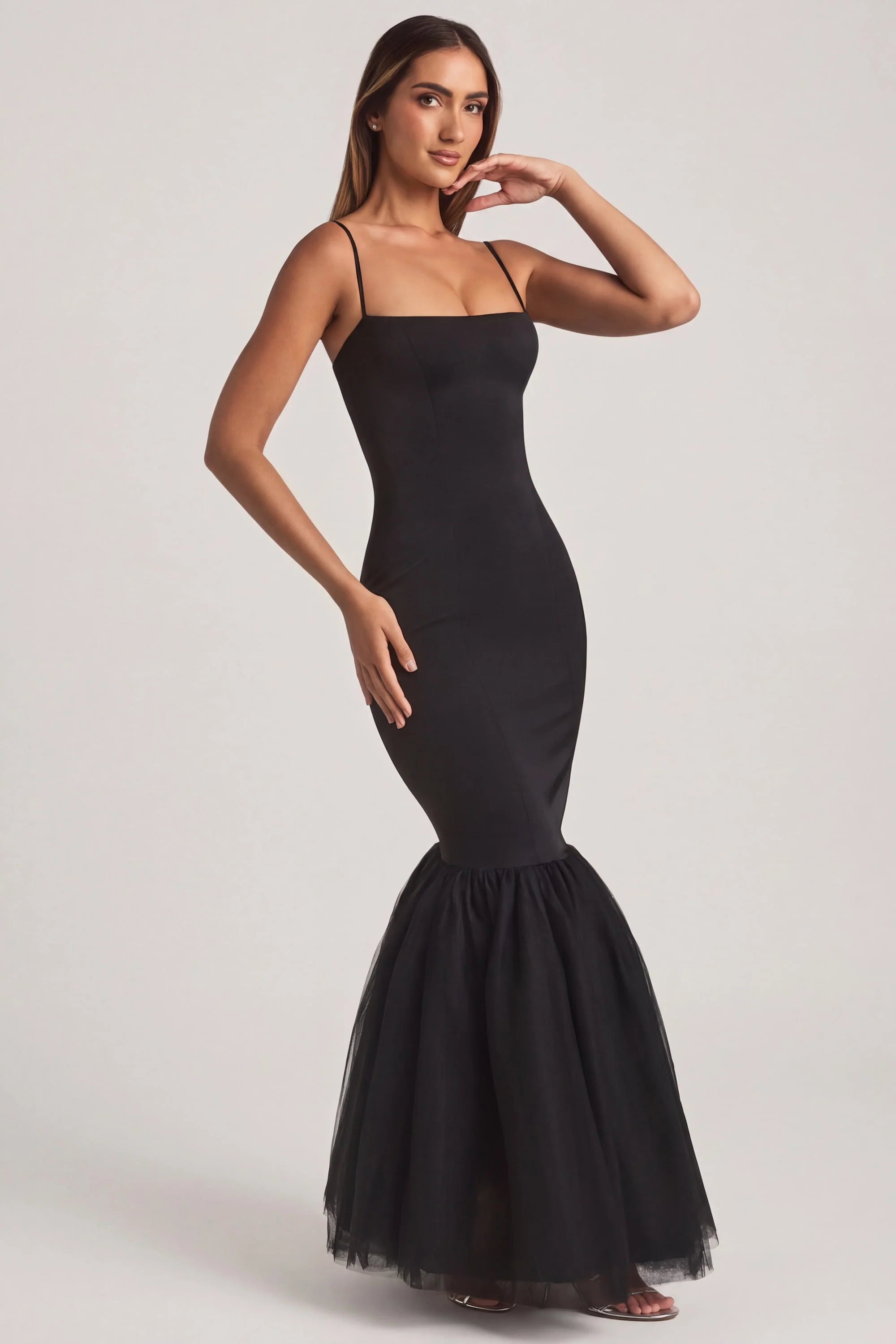Tulle Hem Fishtail Gown in Black - Image 6