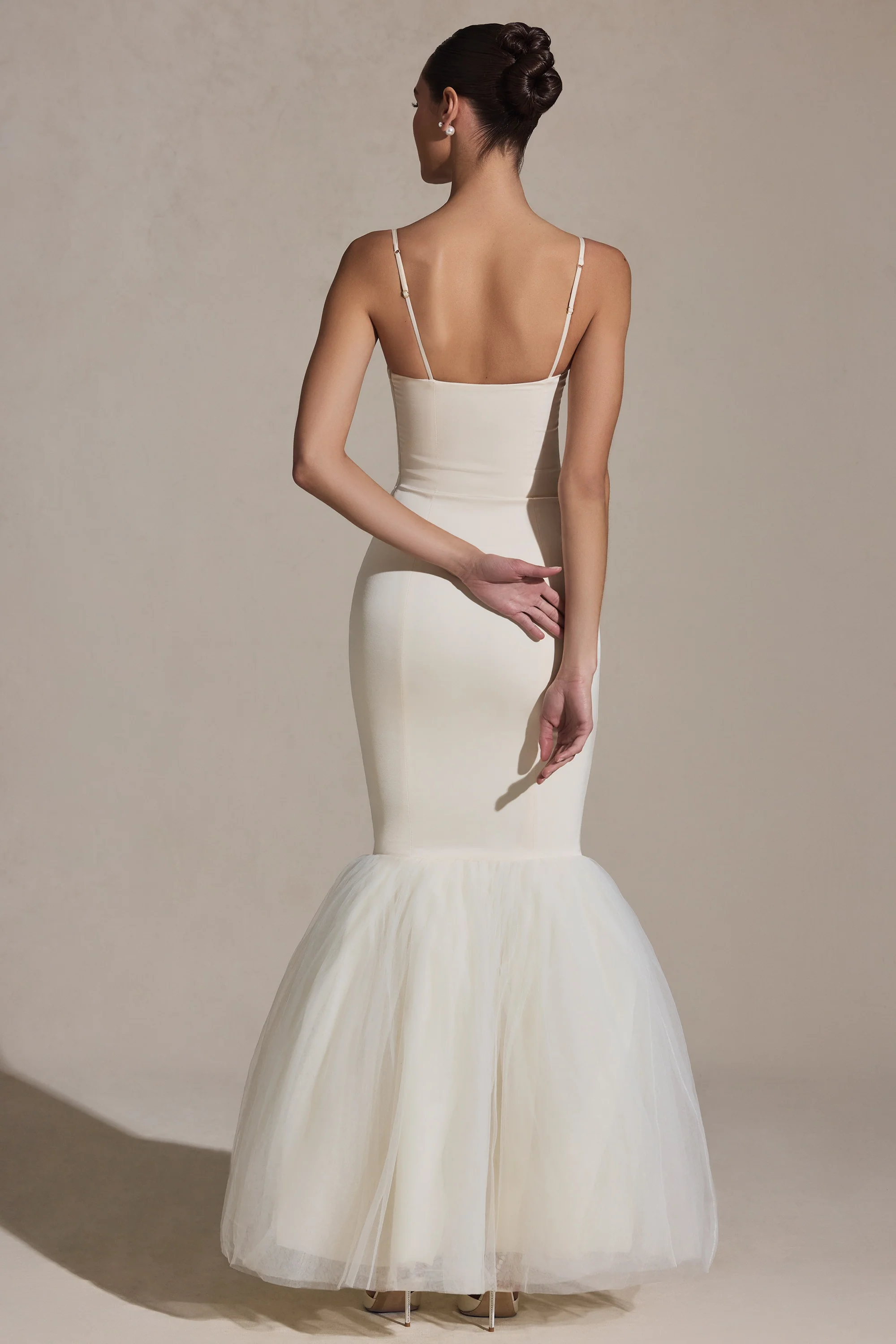 Tulle Hem Fishtail Gown in Ivory - Image 3