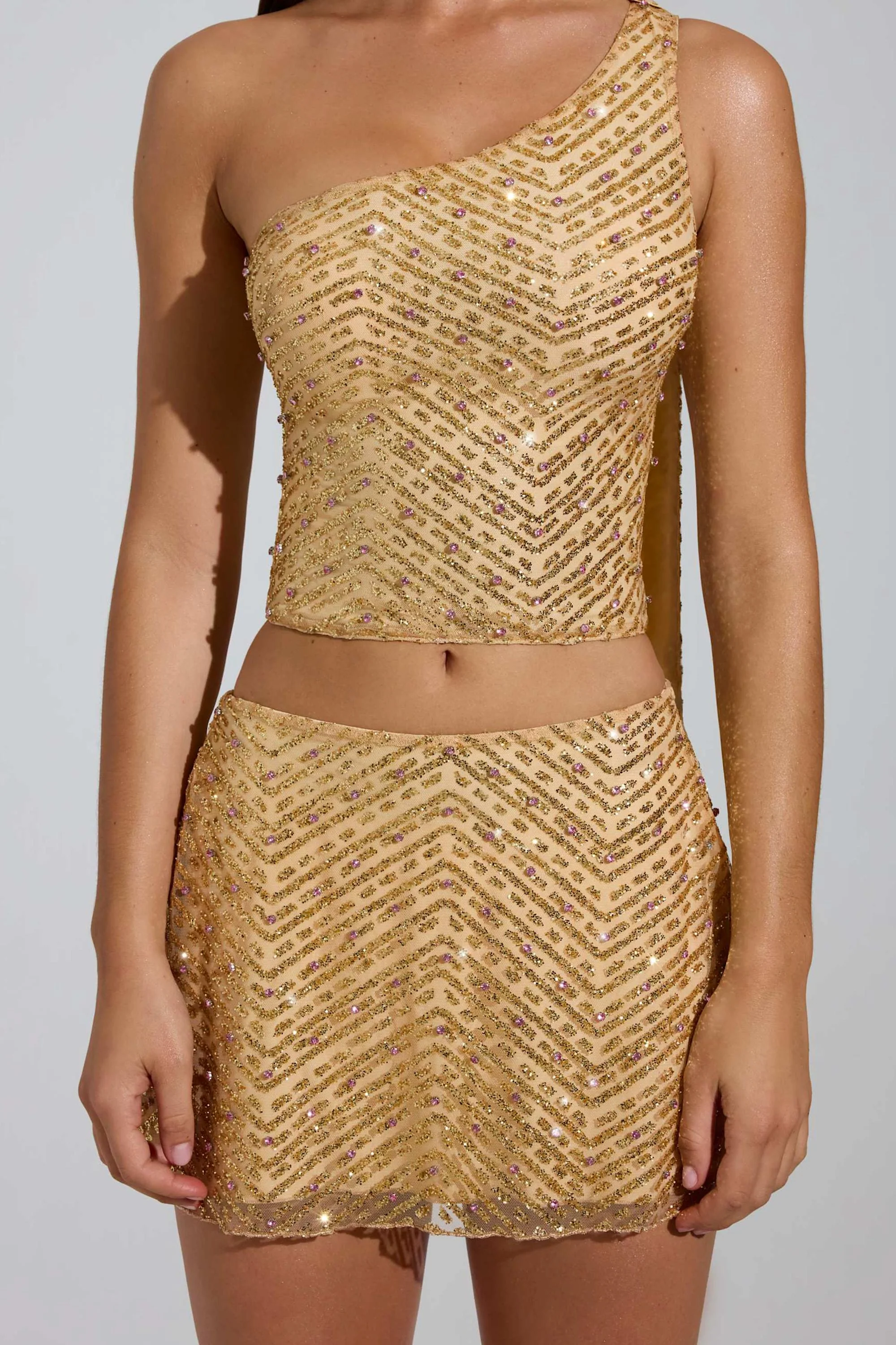 Embellished Low-Rise A-Line Micro Mini Skirt in Gold - Image 4