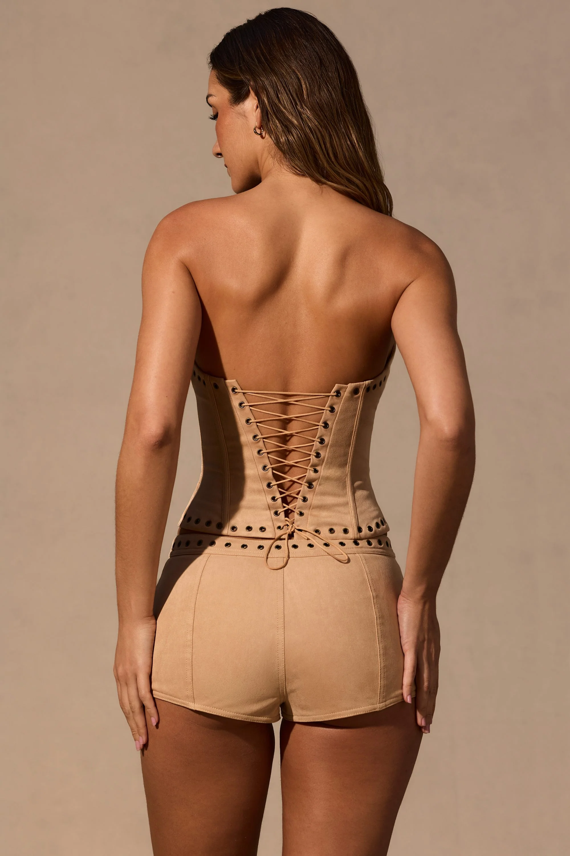Lace-Up Corset Top  in Tan - Image 2