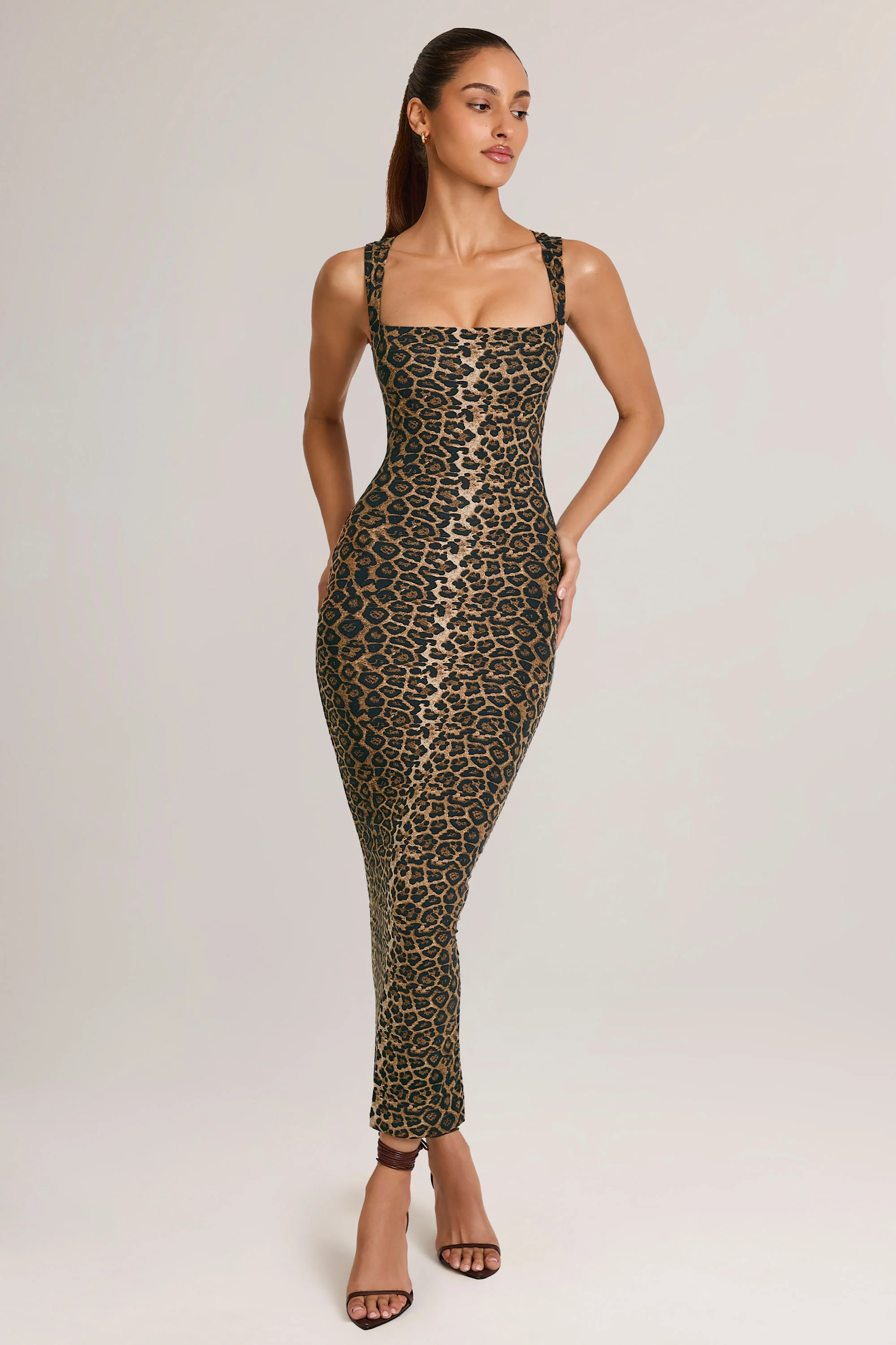 Modal Square-Neck Bodycon Midi Dress in Leopard Print - Image 7