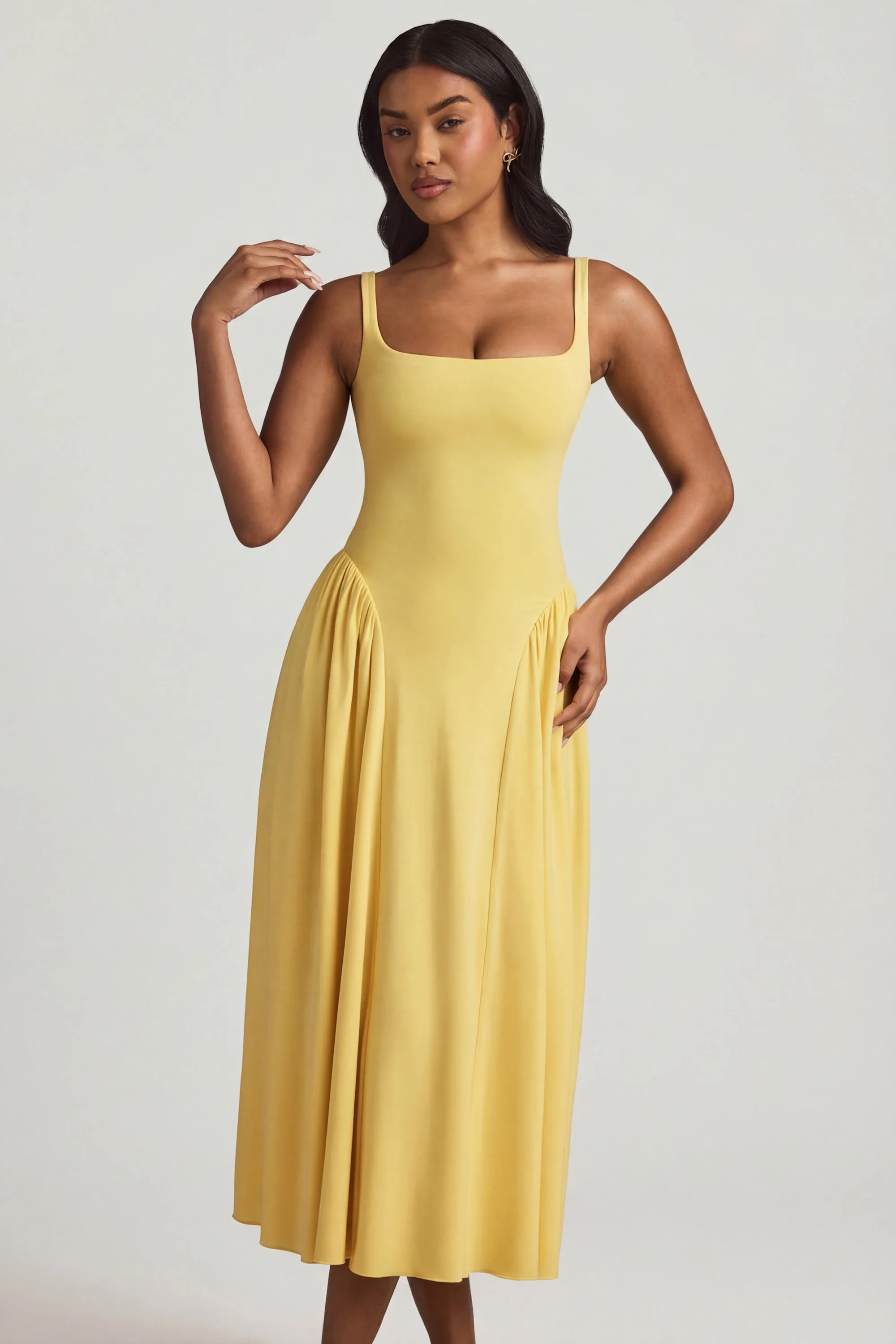 Modal A-Line Midaxi Dress in Pastel Yellow - Image 4