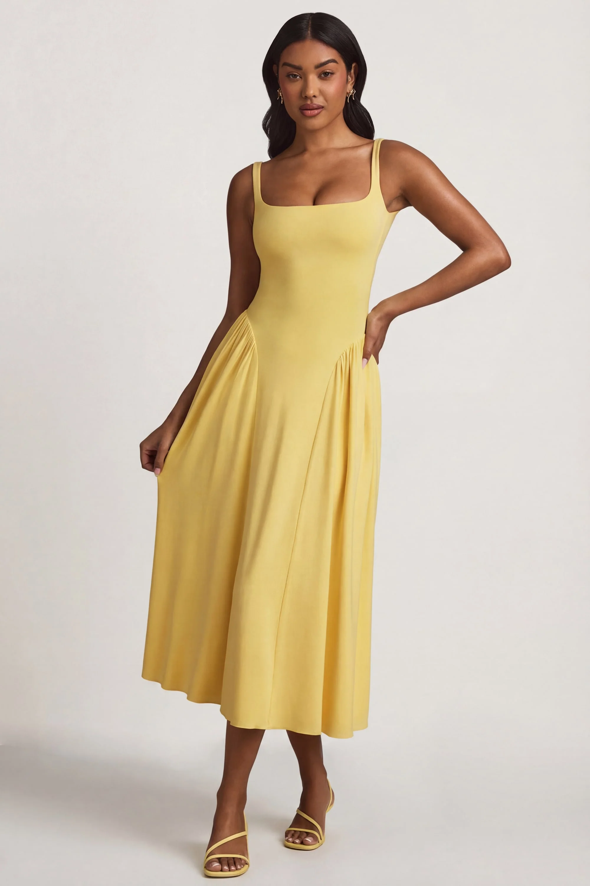 Modal A-Line Midaxi Dress in Pastel Yellow - Image 6