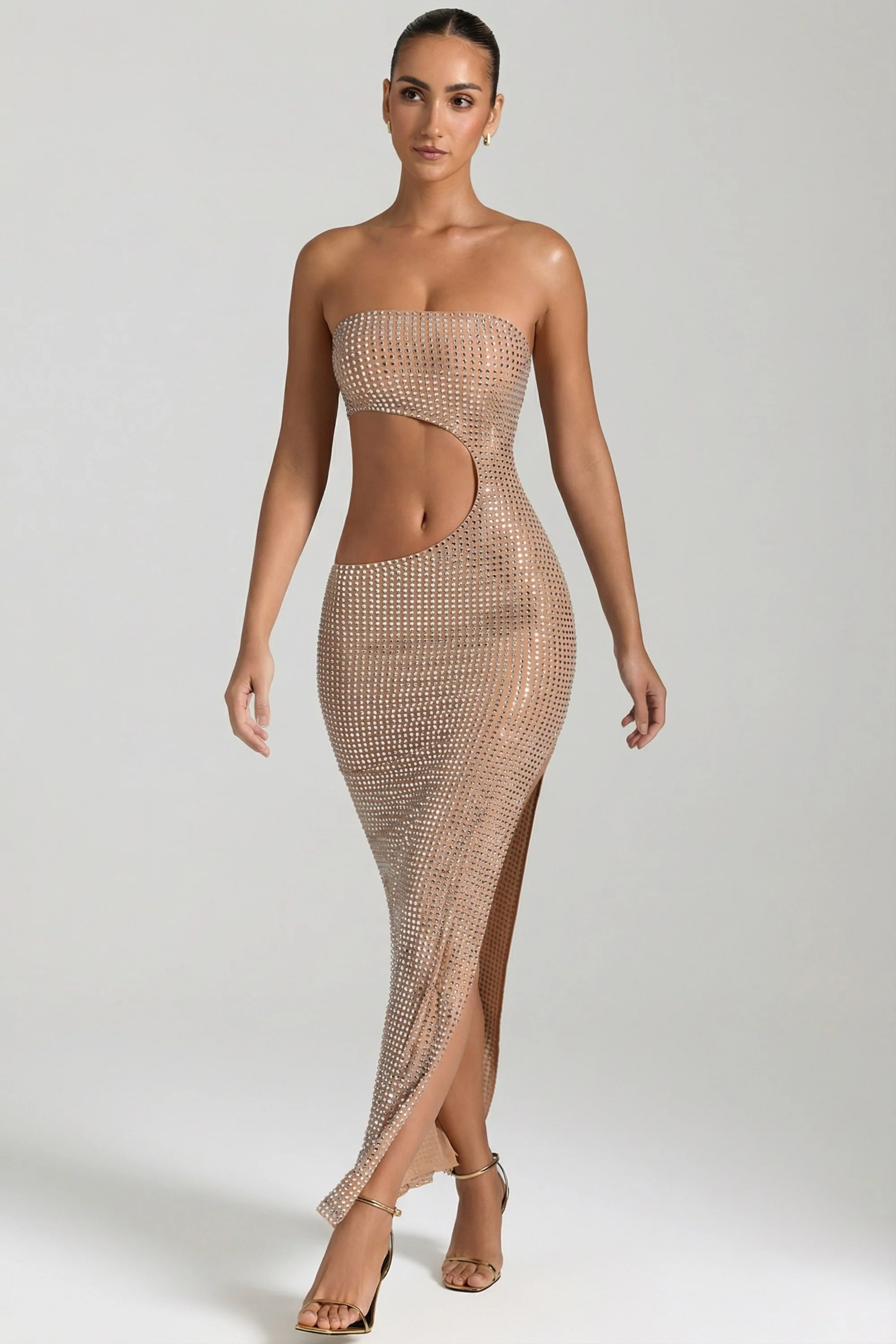 Embellished Cut-Out Bandeau Maxi Dress in Honey - Image 4