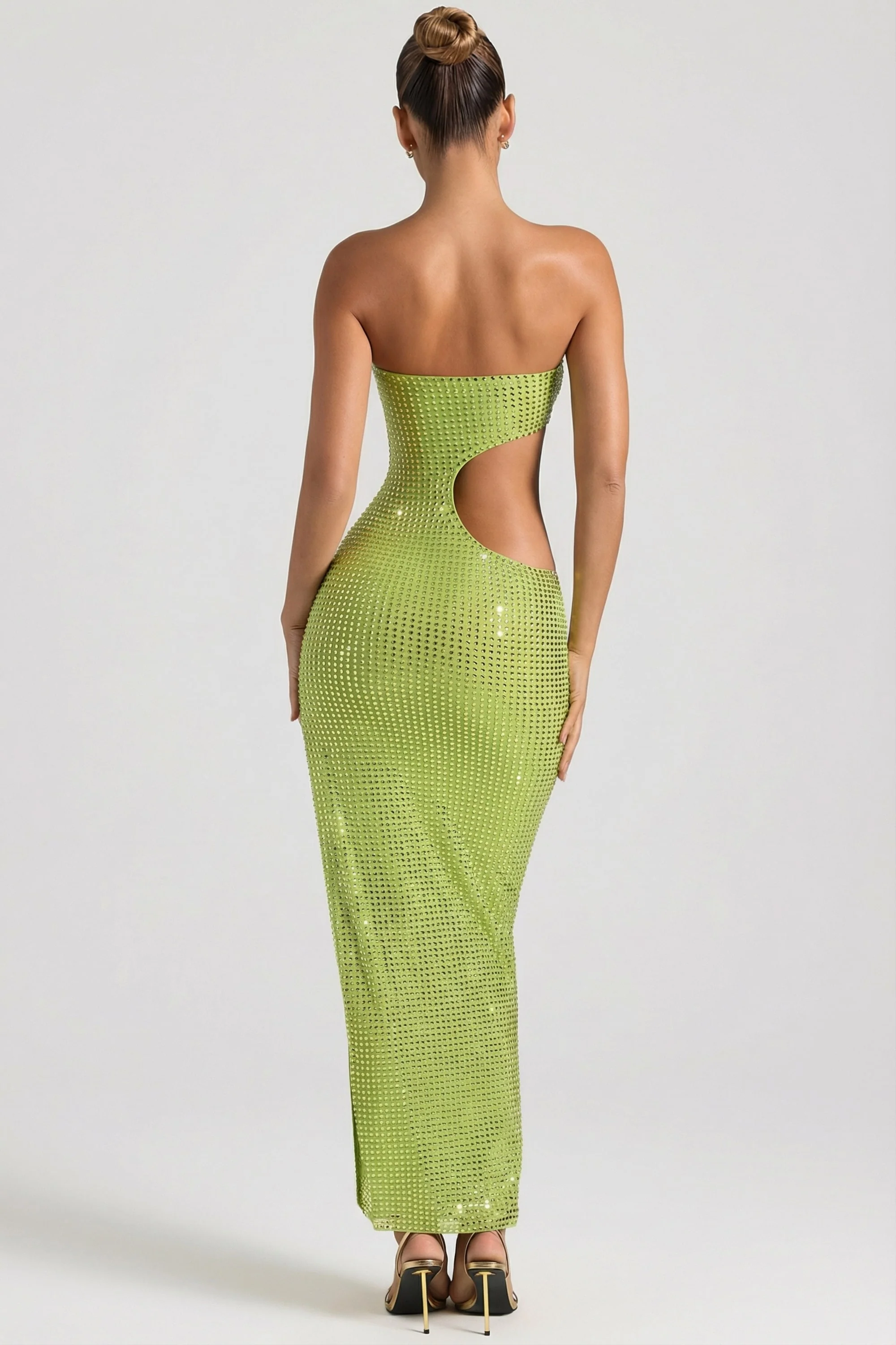Embellished Cut-Out Bandeau Maxi Dress in Pear Green - Image 2