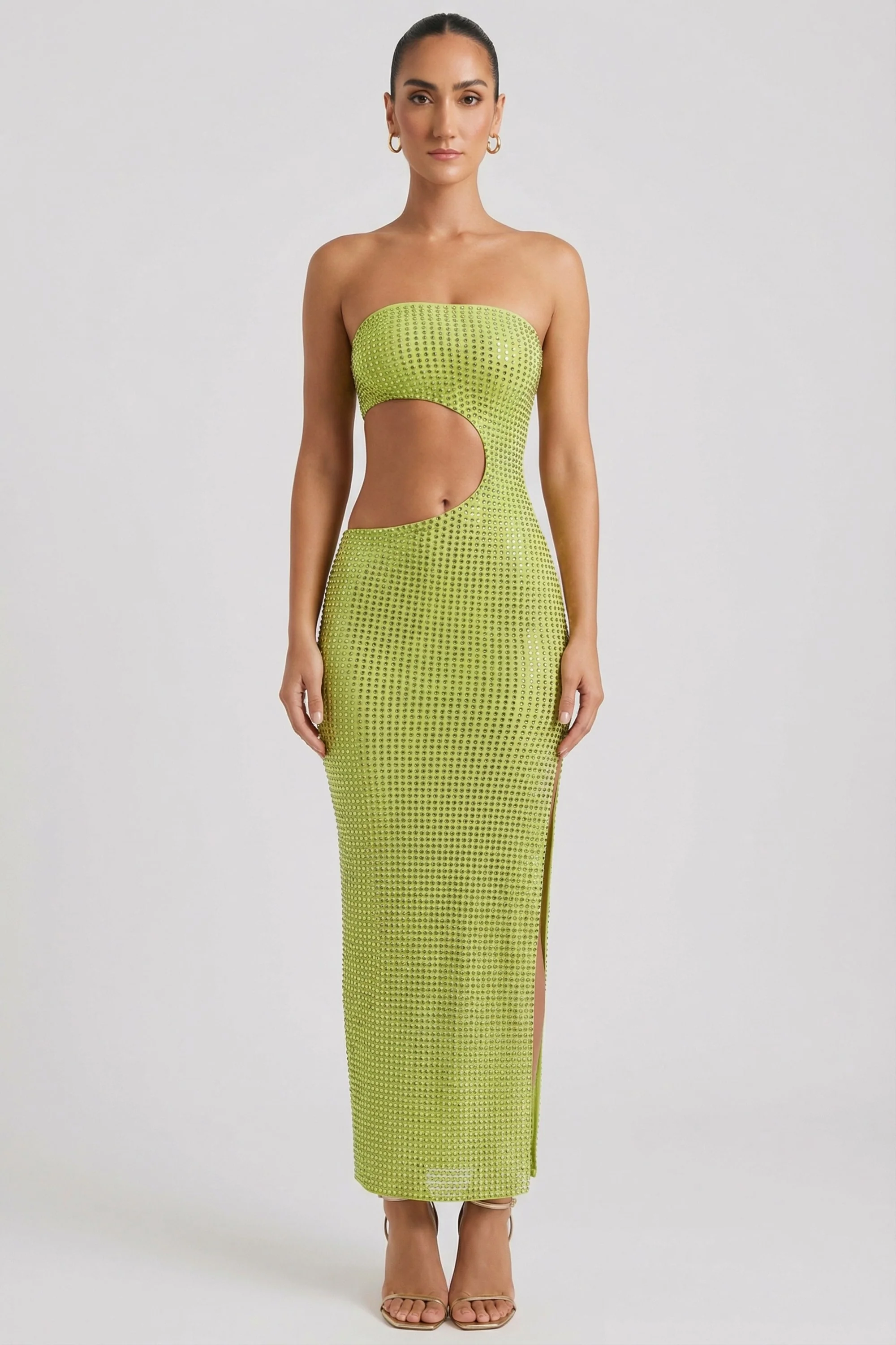 Embellished Cut-Out Bandeau Maxi Dress in Pear Green - Image 7