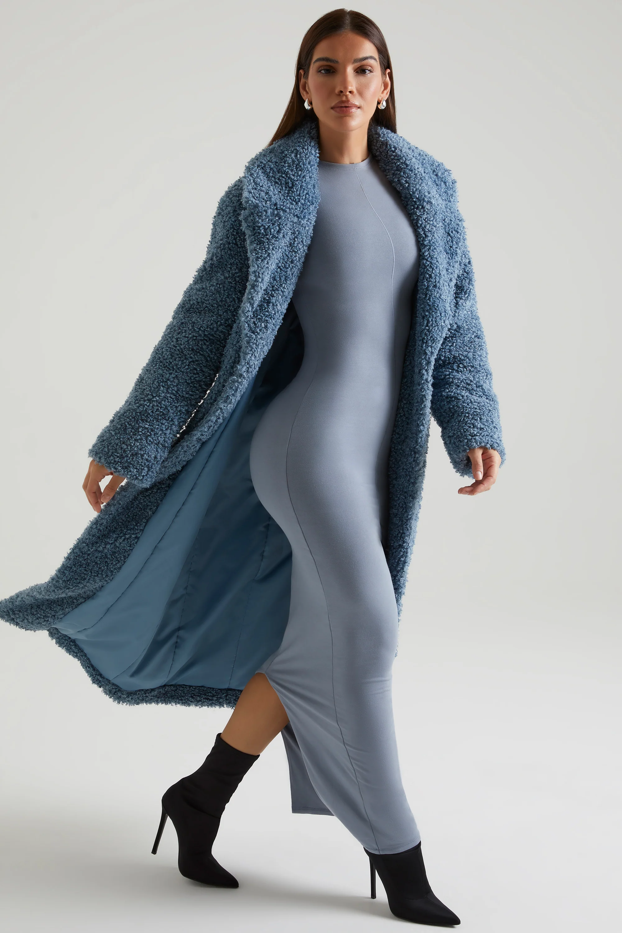 Long Shearling Coat in Blue - Image 7