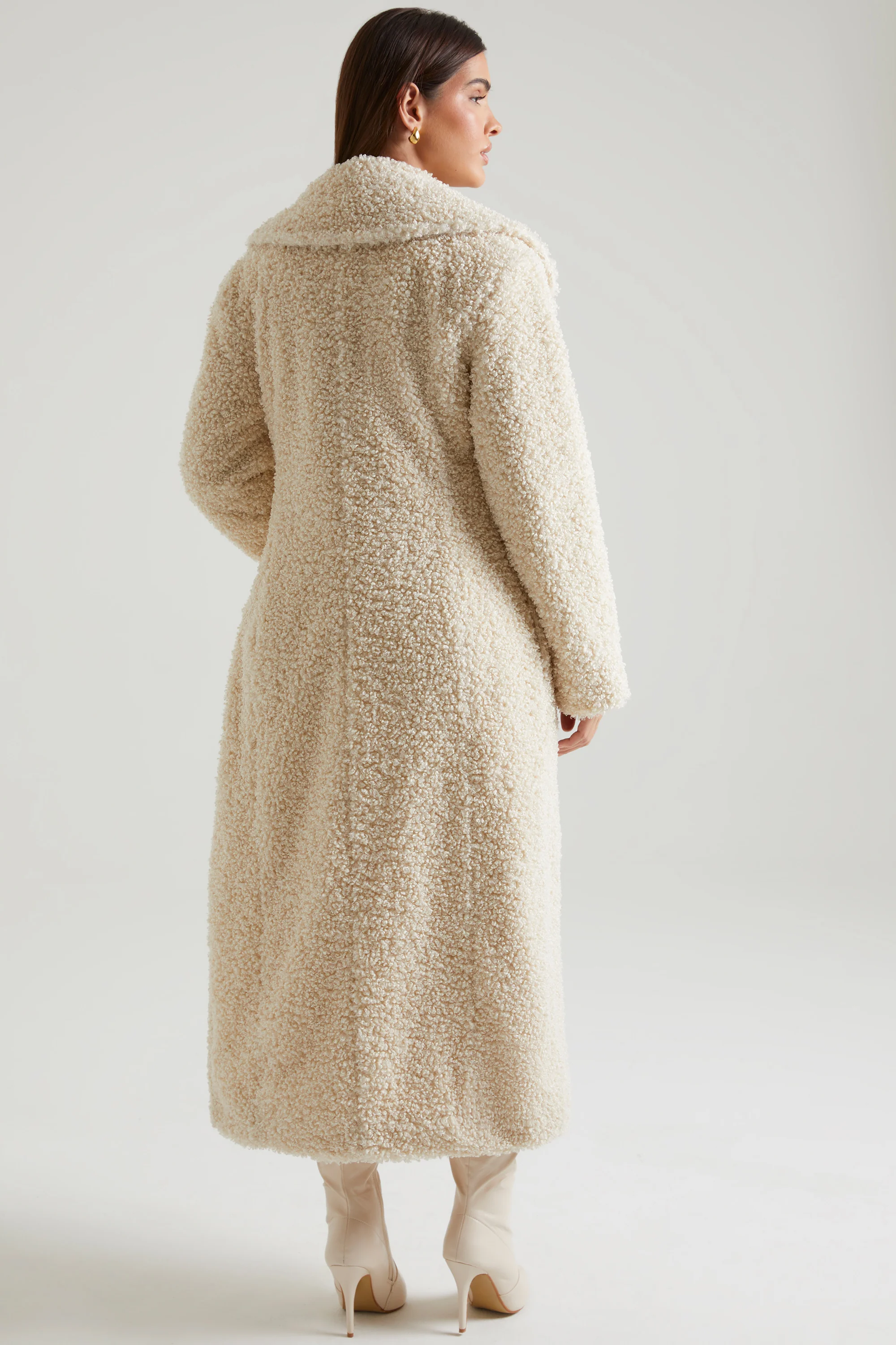 Long Shearling Coat in Cream - Image 2