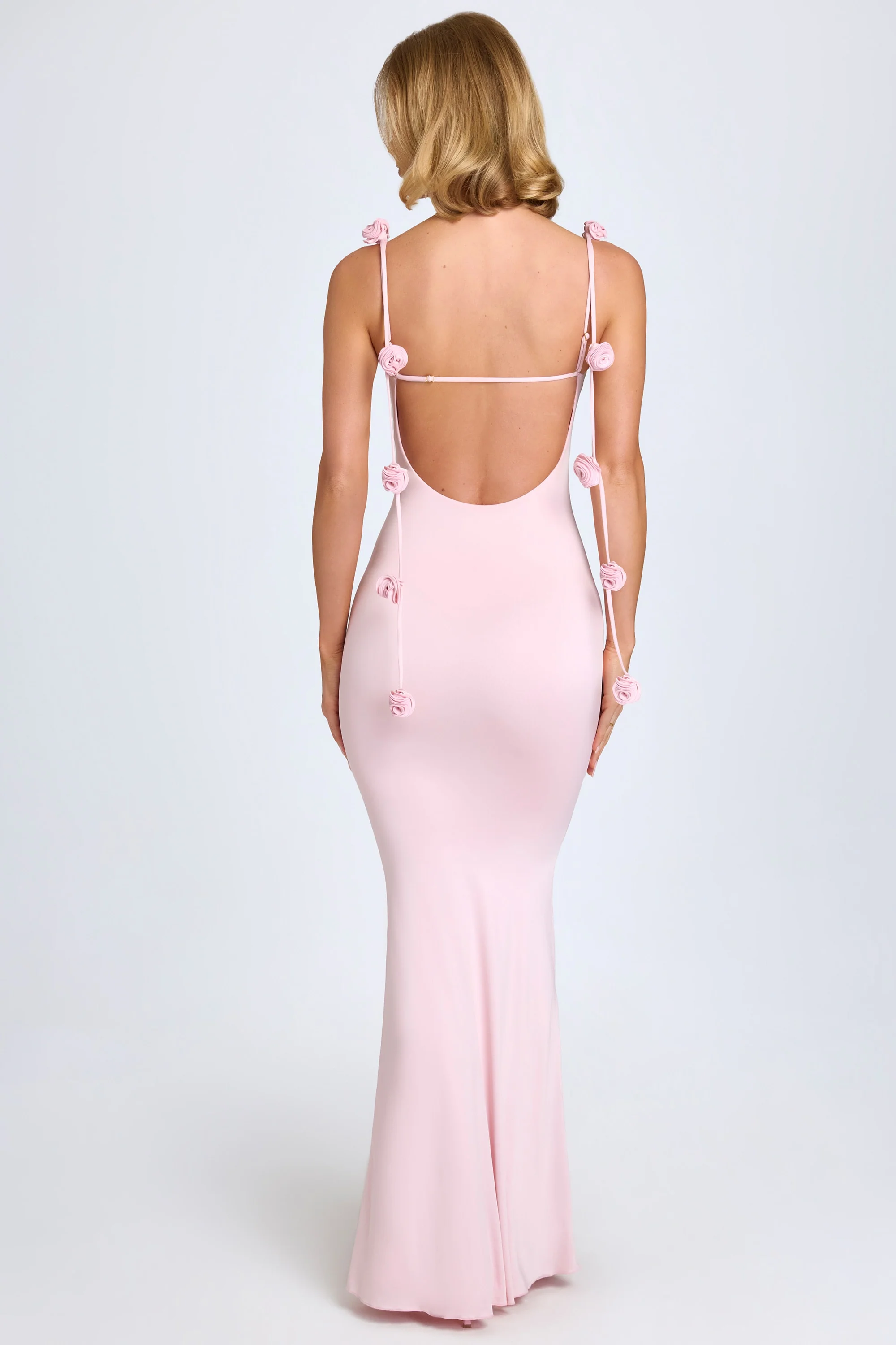 Slinky Jersey Floral-Appliqué Gown in Blush - Image 6