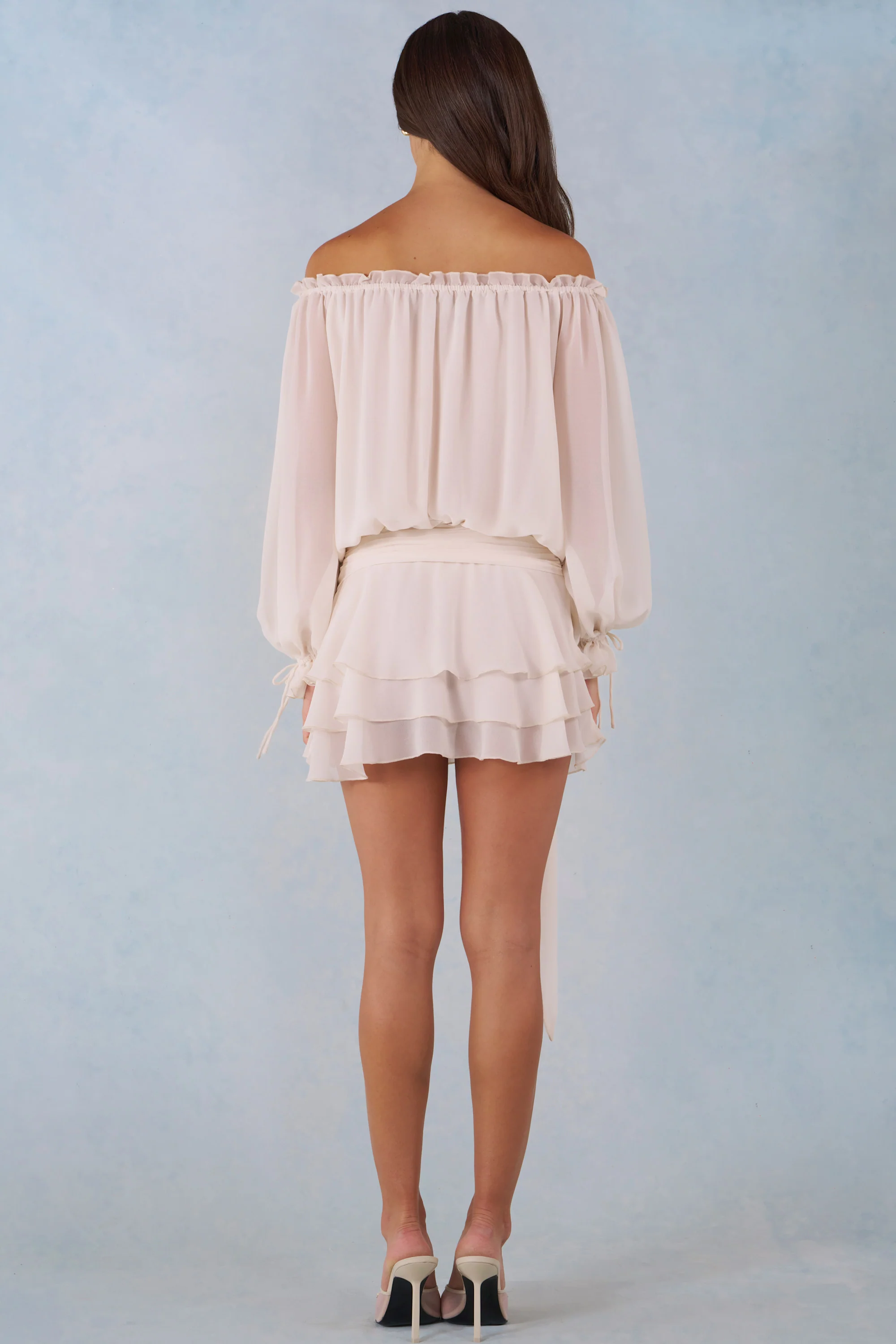 Off-Shoulder Balloon-Sleeve Mini Dress in Ivory - Image 3