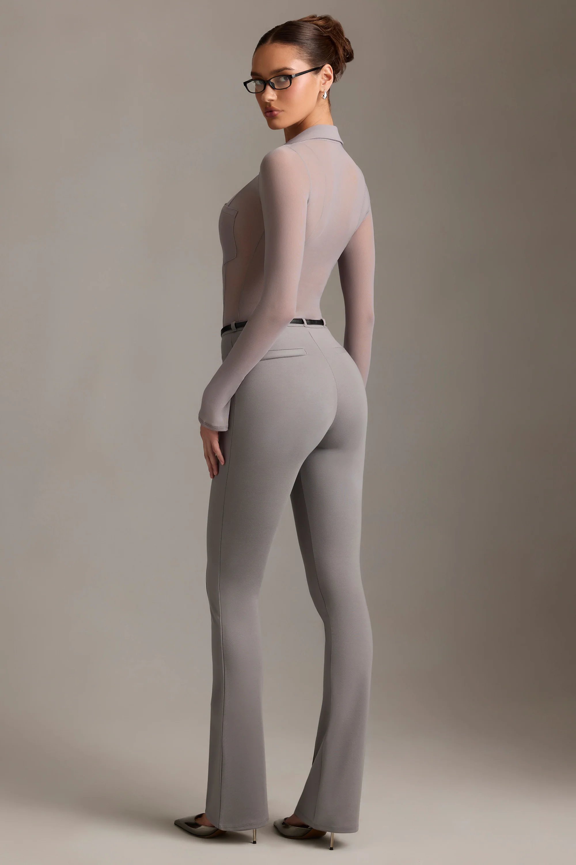 Low-Rise Flared Trousers in Grey - Image 2