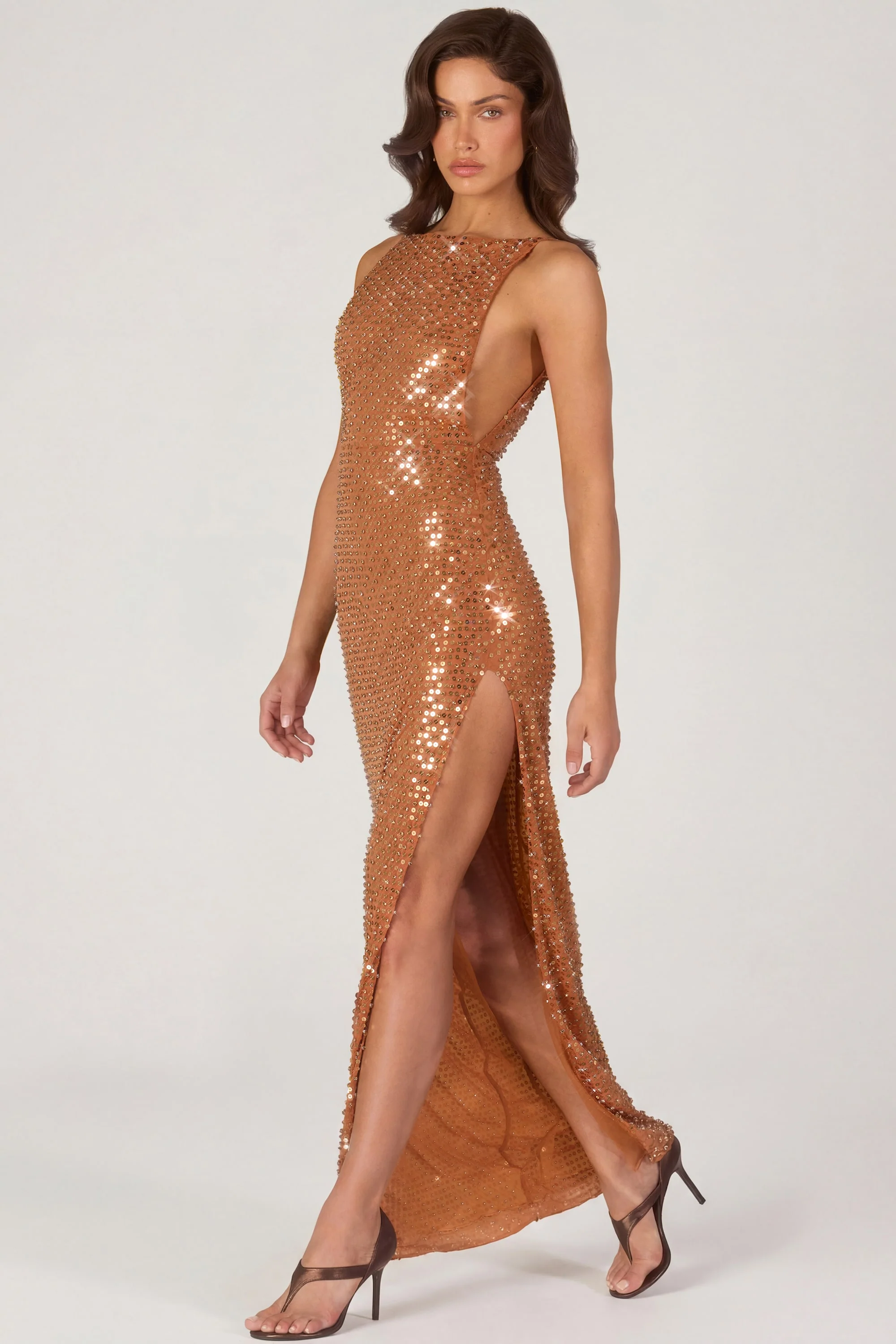 Embellished Maxi Dress in Bronze - Image 8
