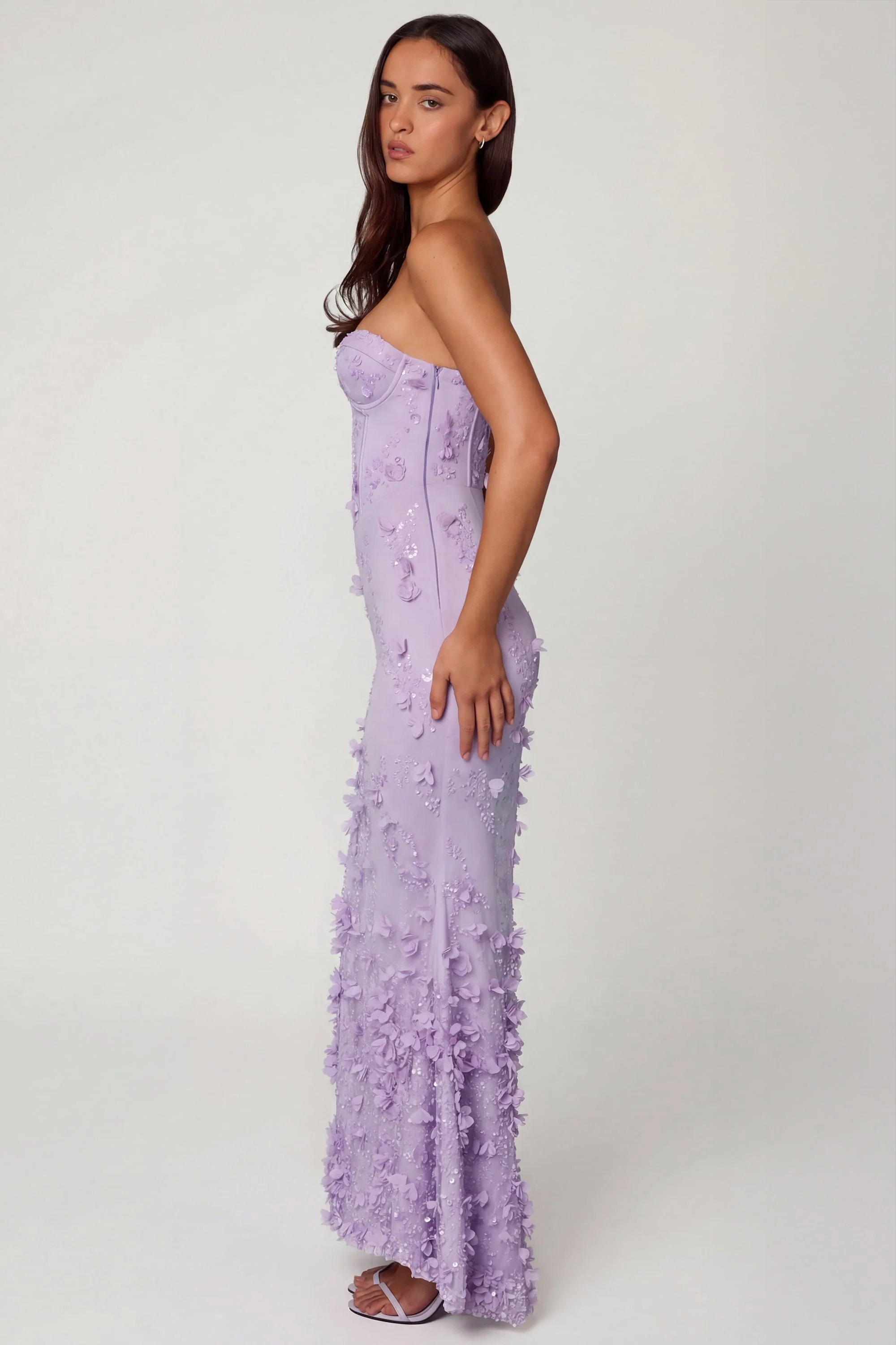 Lace-Up Corset Maxi Dress in Lilac - Image 3