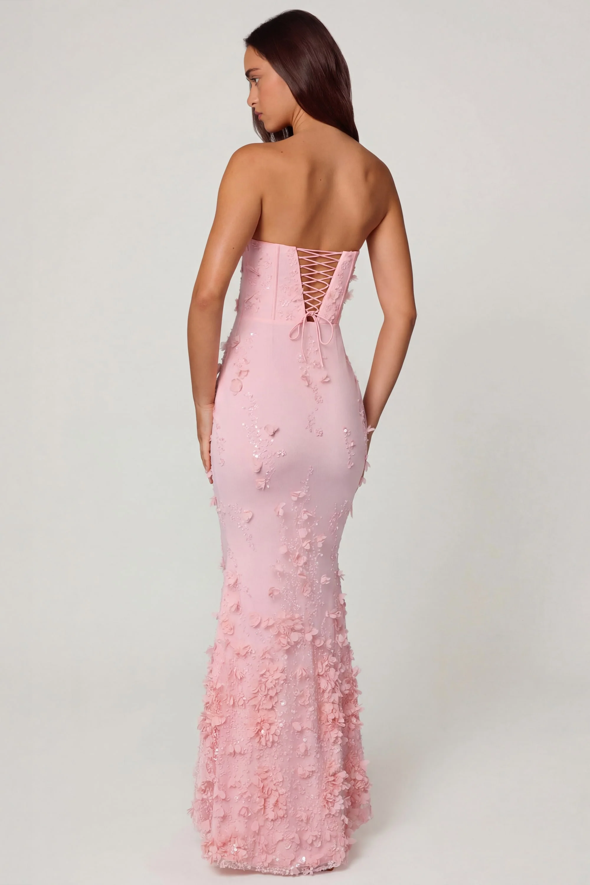 Lace-Up Corset Maxi Dress in Soft Pink - Image 2