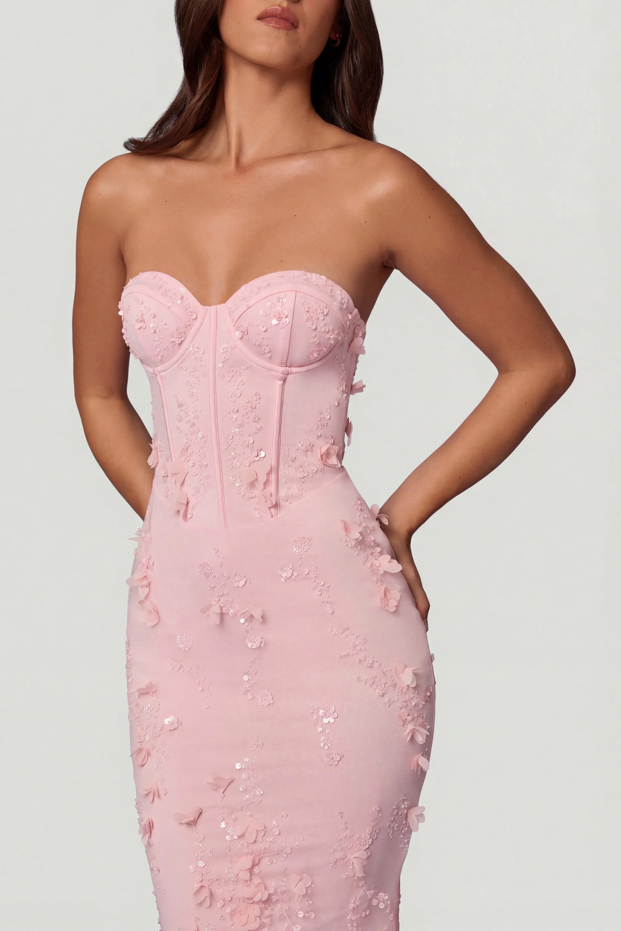 Lace-Up Corset Maxi Dress in Soft Pink - Image 3