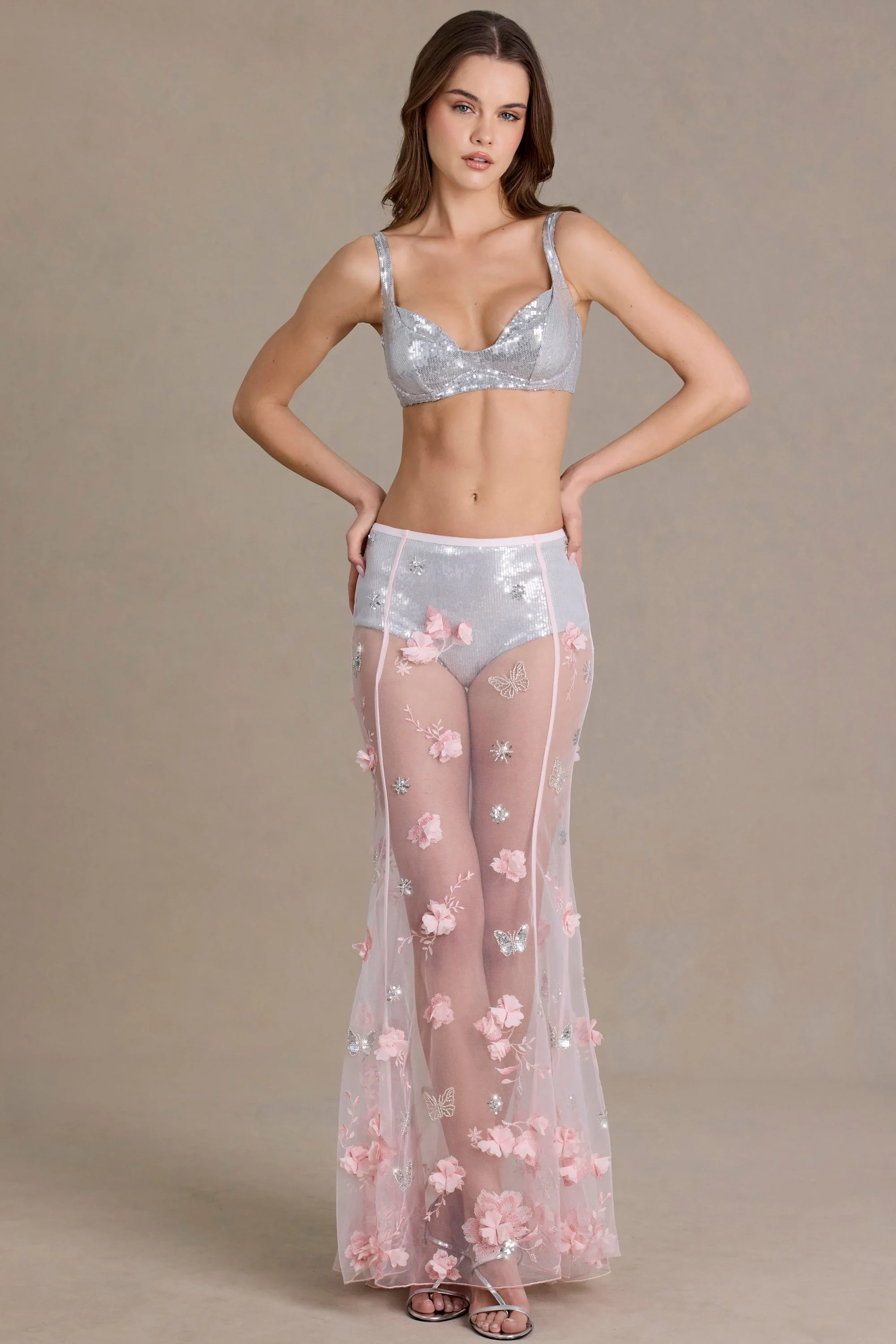 Sequin Mesh Bralette in Silver - Image 6