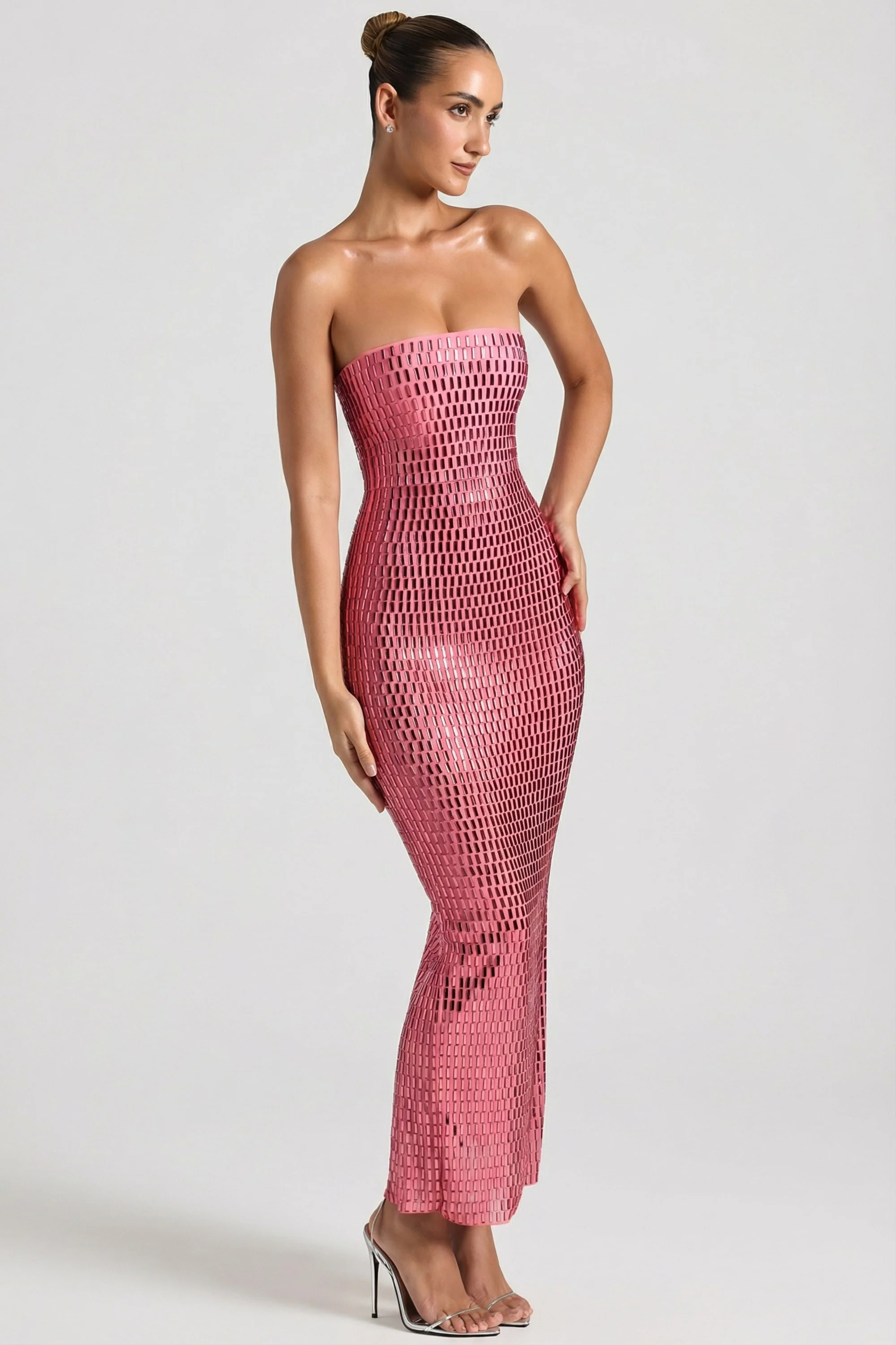 Embellished Strapless Bandeau Maxi Dress in Watermelon - Image 5