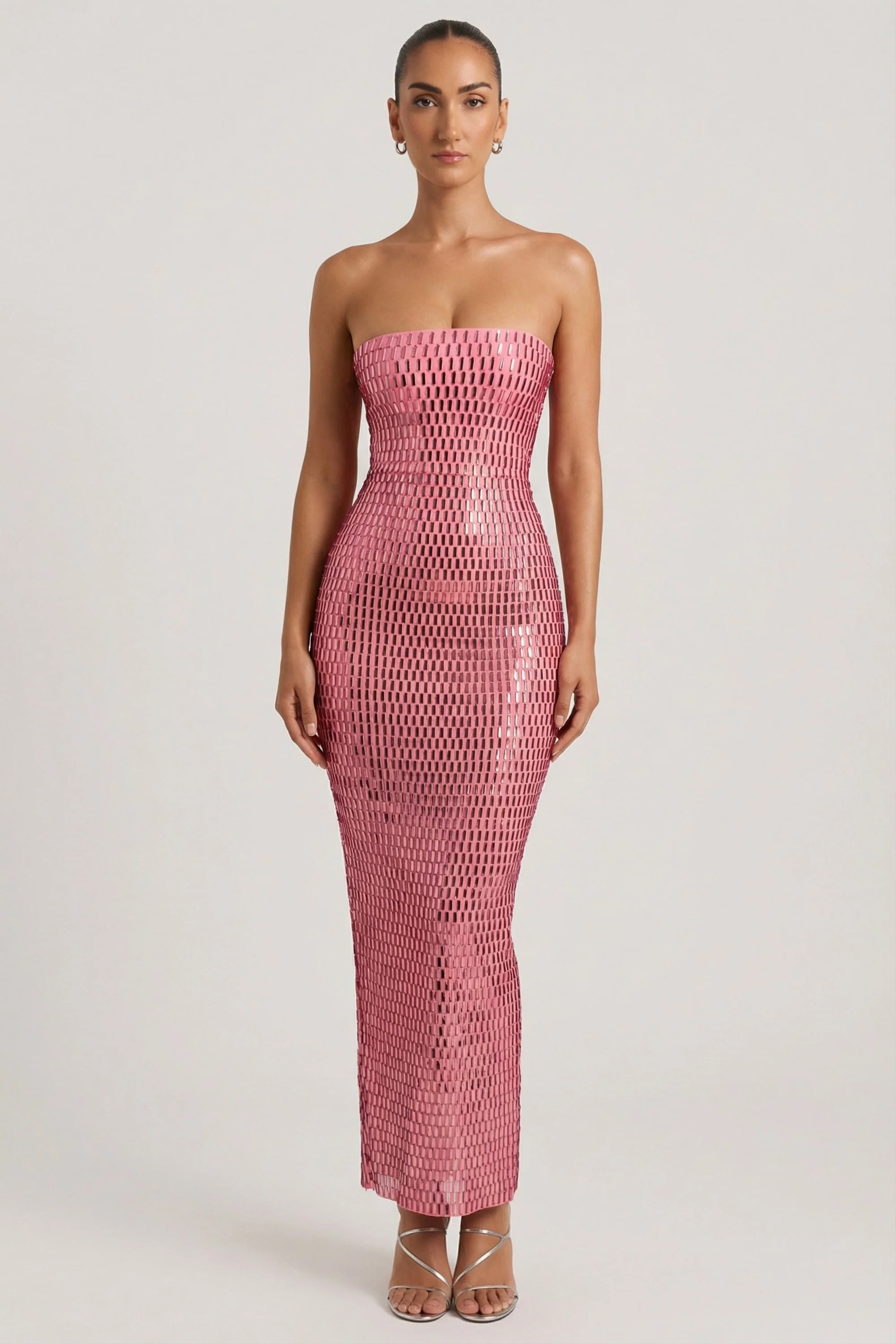 Embellished Strapless Bandeau Maxi Dress in Watermelon - Image 7