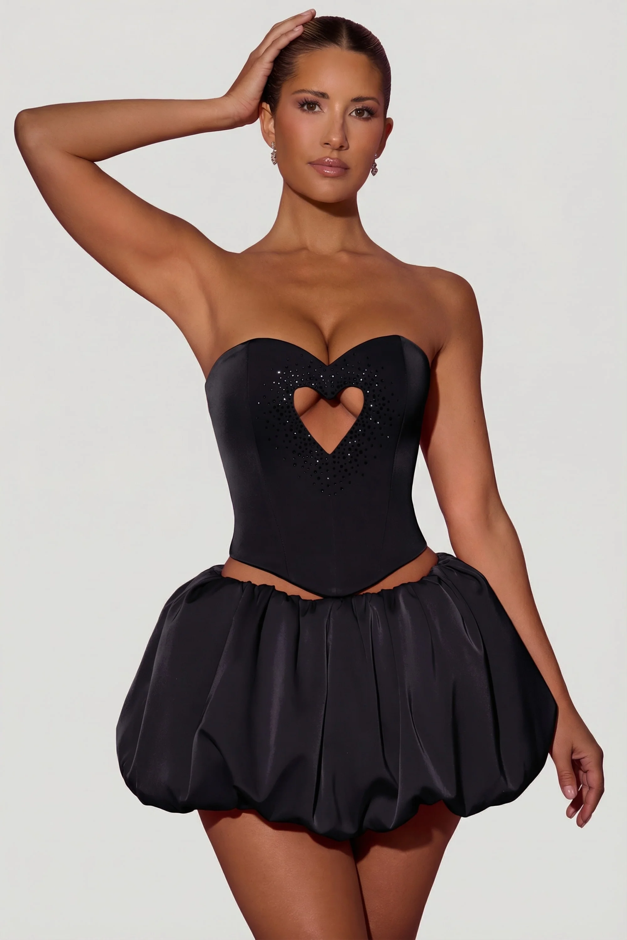 Embellished Heart Cut-Out Strapless Corset Top in Black - Image 5
