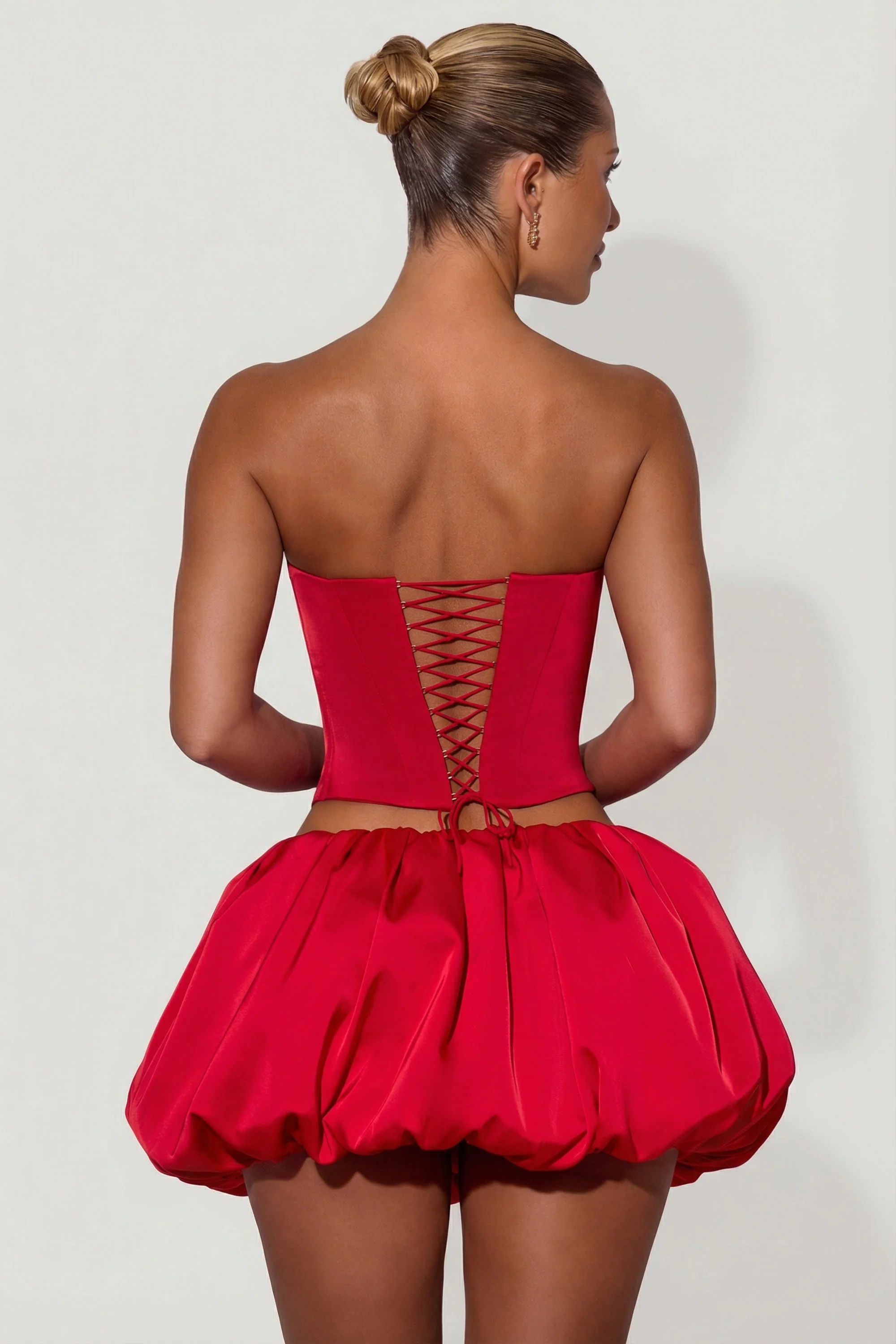 Embellished Heart Cut-Out Strapless Corset Top in Red - Image 2