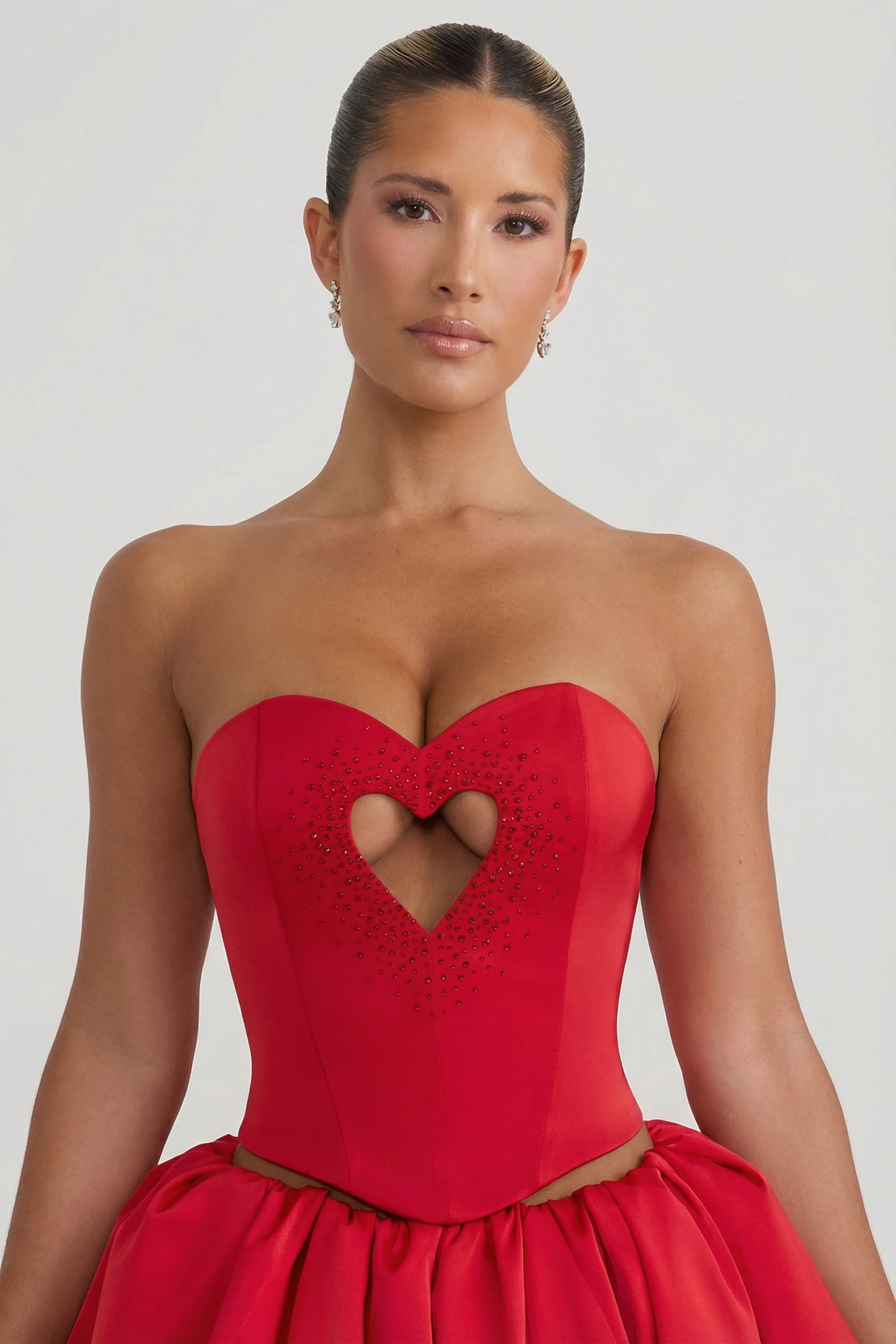 Embellished Heart Cut-Out Strapless Corset Top in Red - Image 6