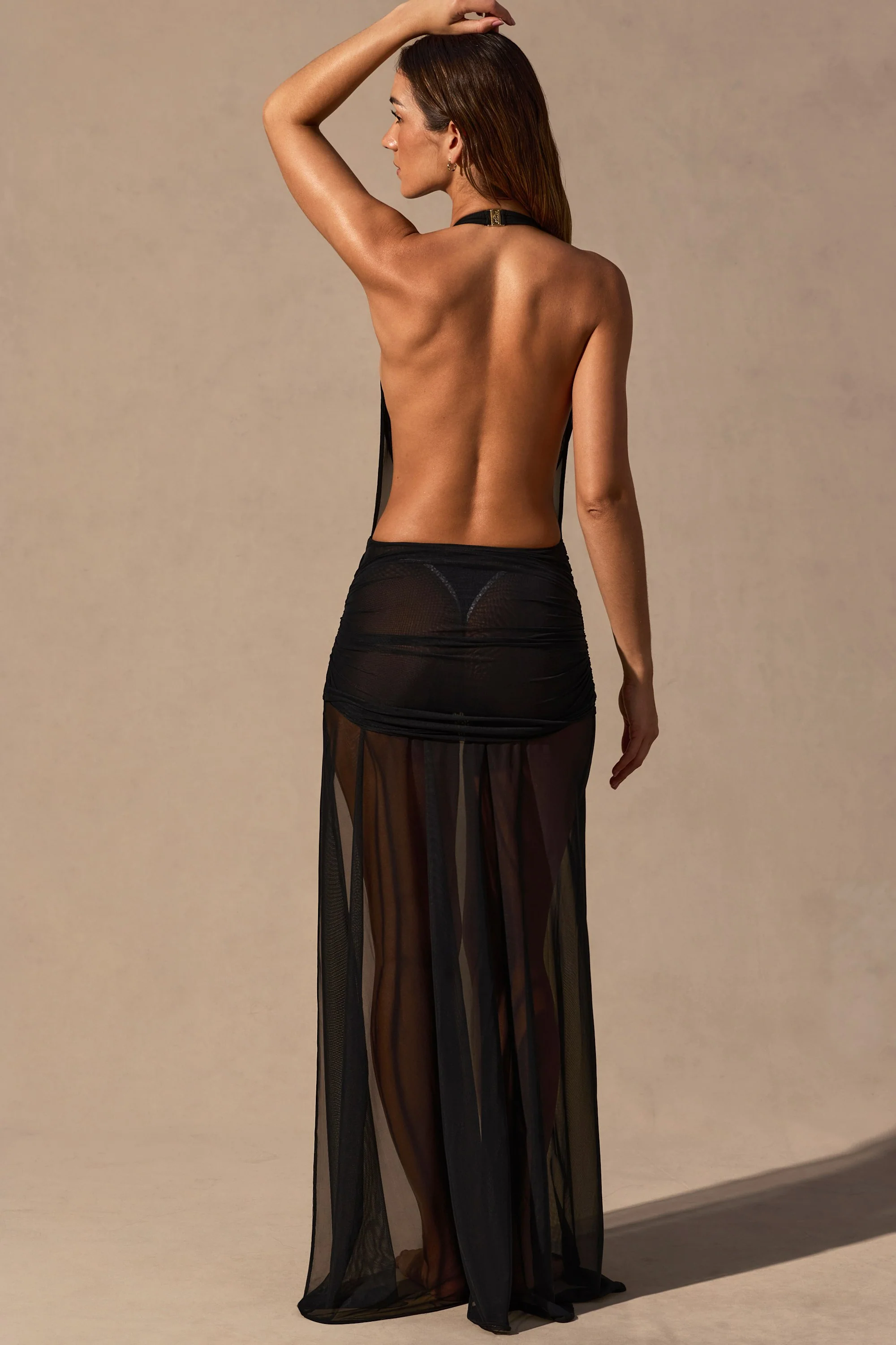 Cowl-Neck Plunge Maxi Dress in Black - Image 4