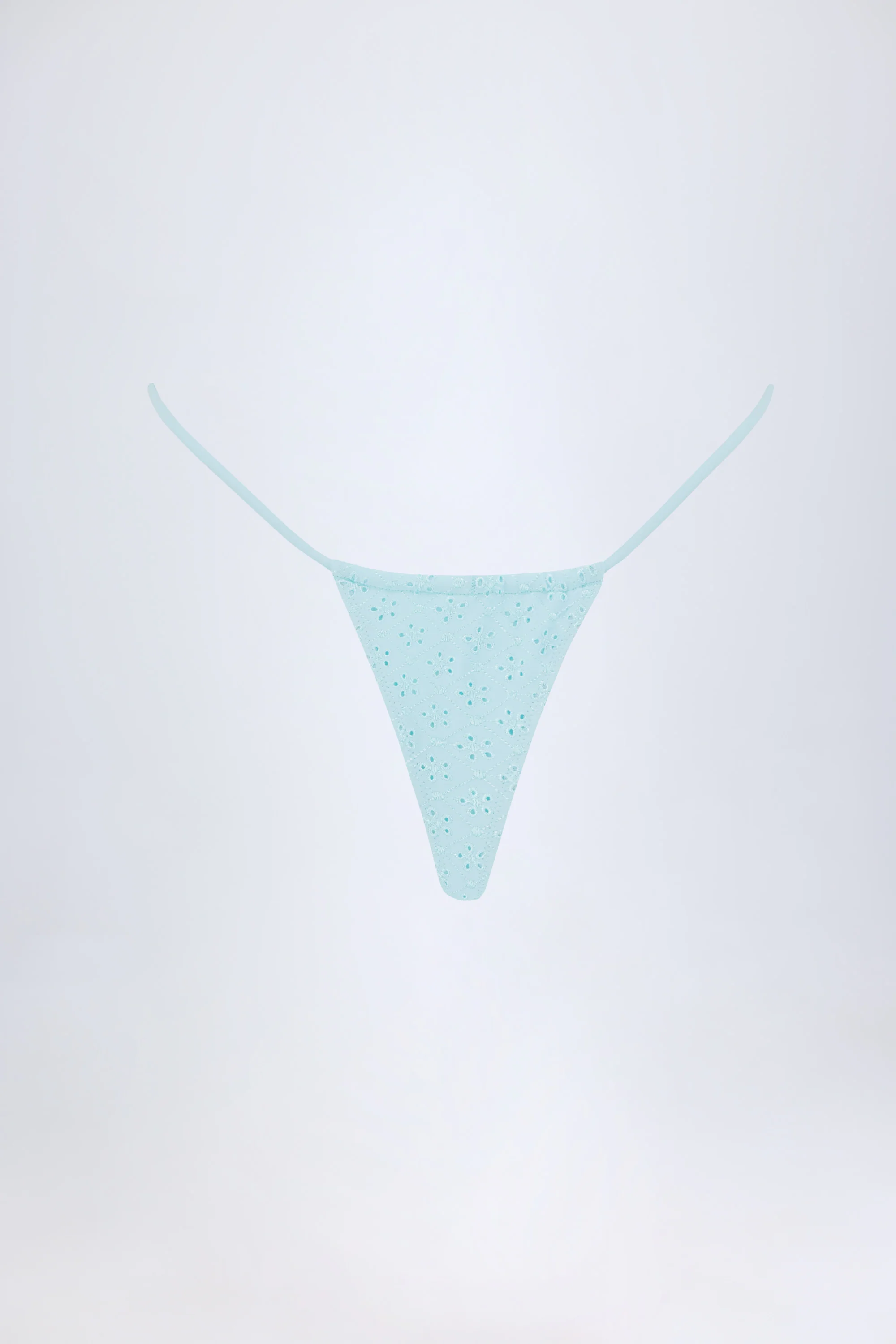 Broderie Anglaise Drawstring Bikini Bottoms in Powder Blue - Image 3