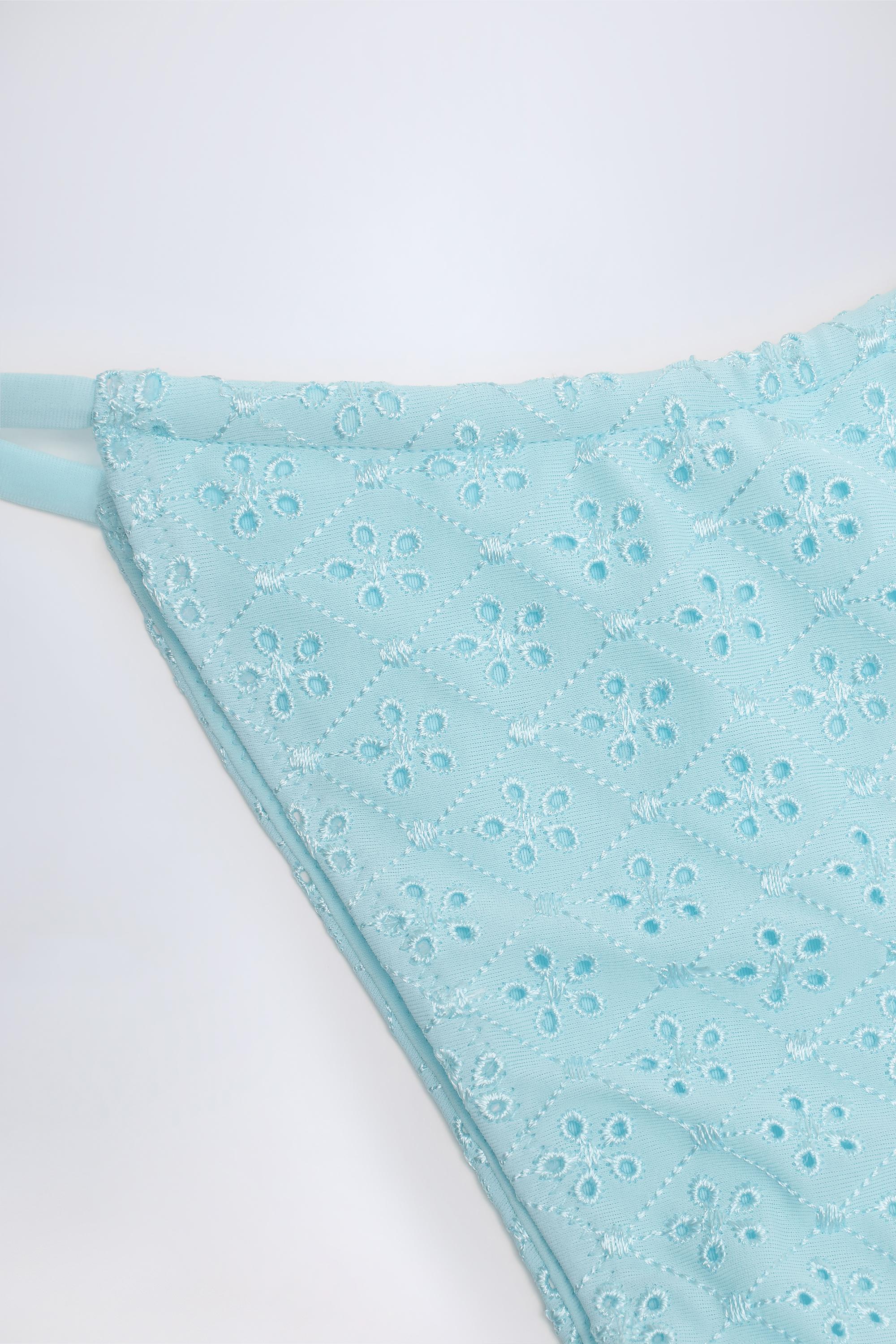Broderie Anglaise Drawstring Bikini Bottoms in Powder Blue - Image 5