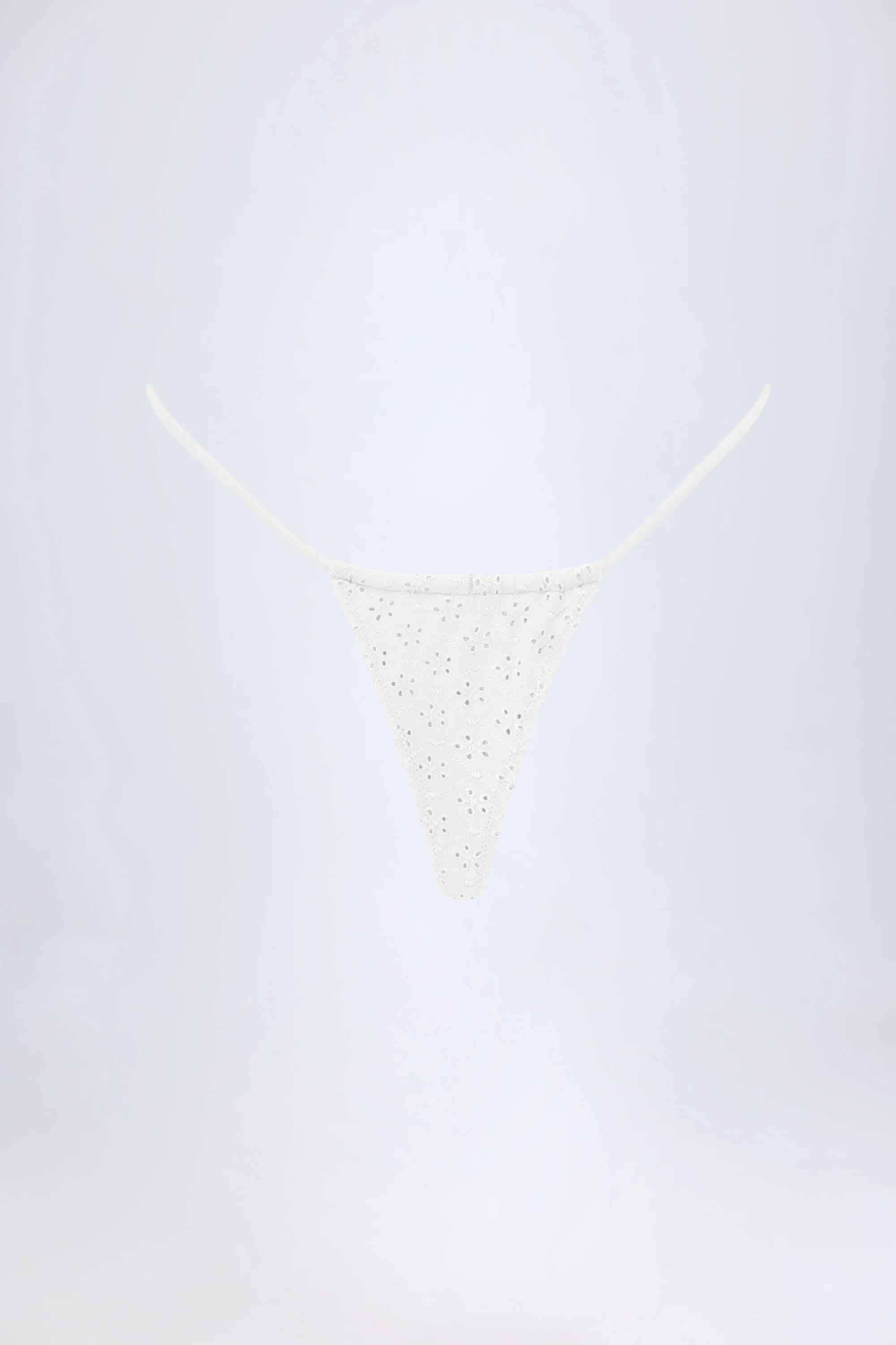 Broderie Anglaise Drawstring Bikini Bottoms in White - Image 3
