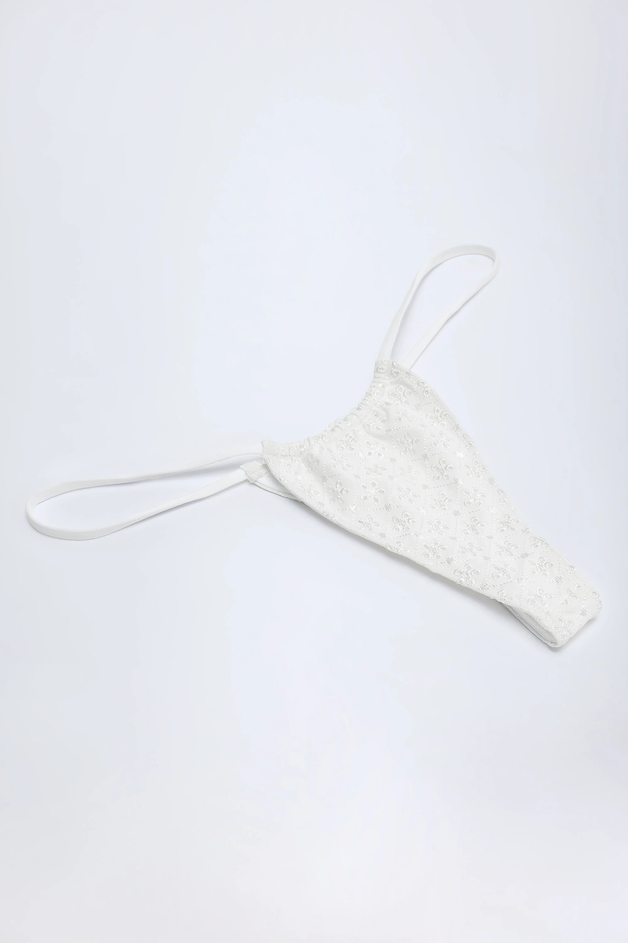 Broderie Anglaise Drawstring Bikini Bottoms in White - Image 4