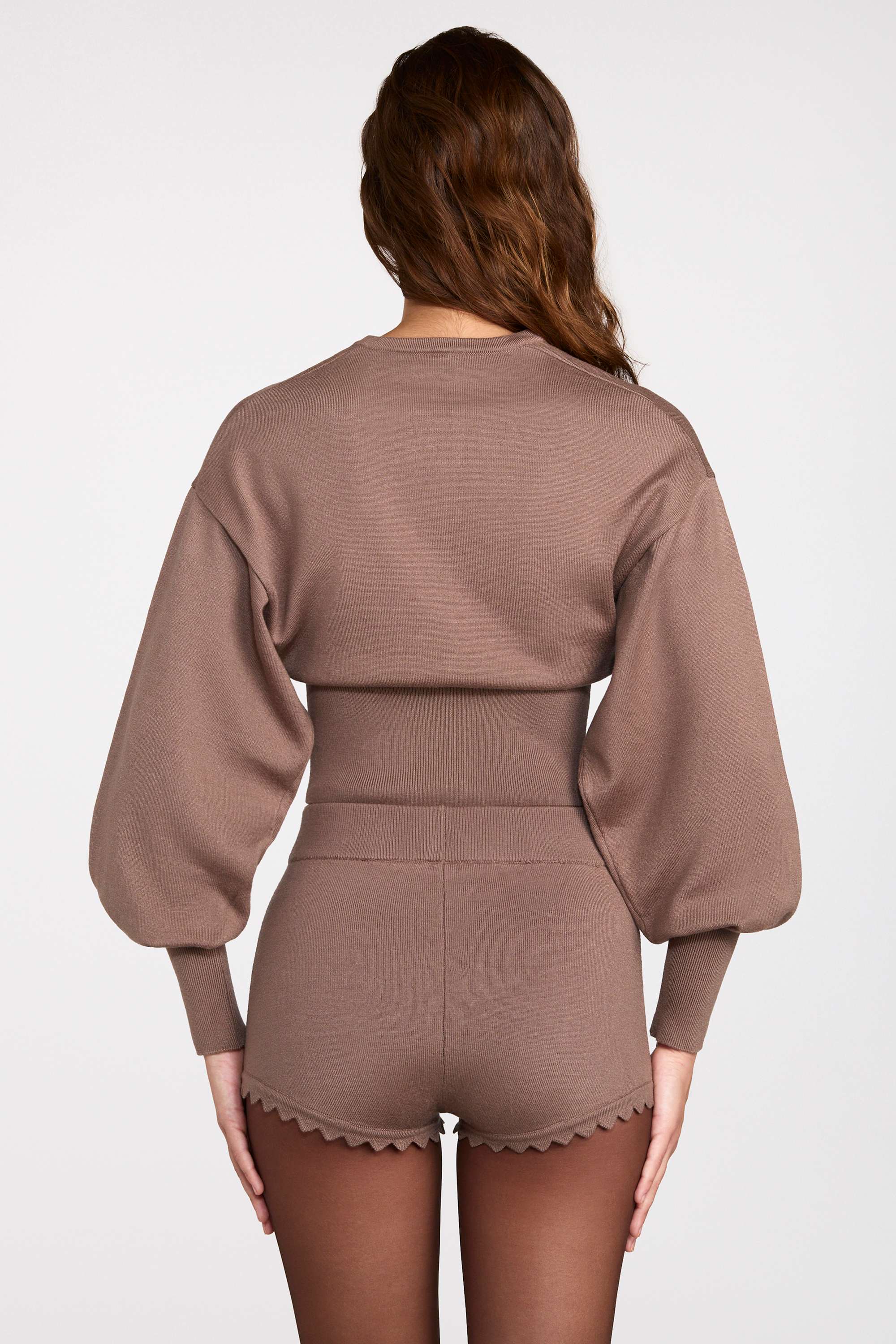 Knit Long-Sleeve Cardigan in Mocha - Image 3