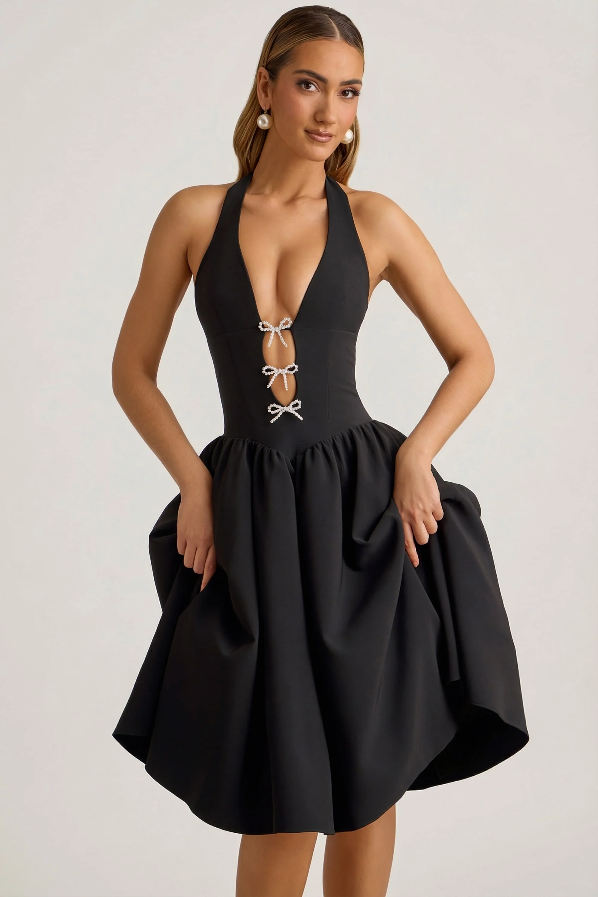 Halterneck Bow-Detail Midi Dress in Black - Image 10
