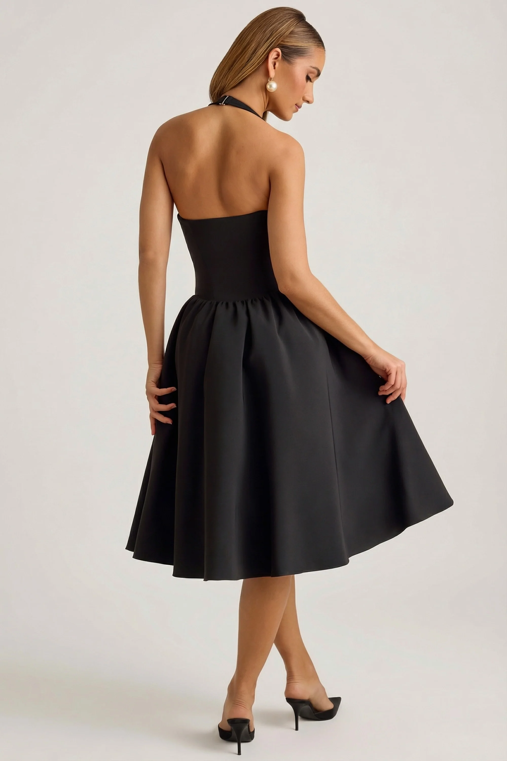 Halterneck Bow-Detail Midi Dress in Black - Image 2