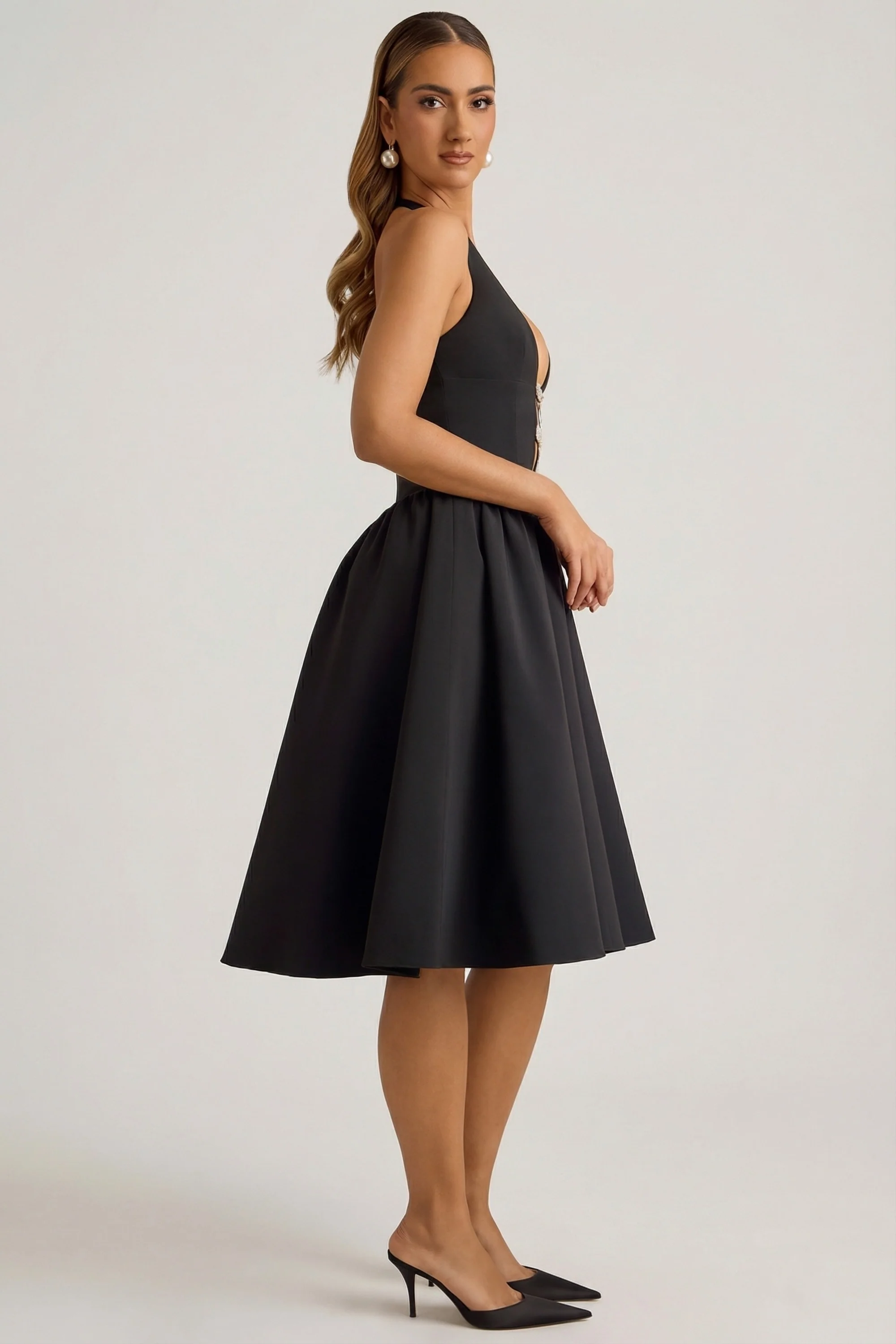 Halterneck Bow-Detail Midi Dress in Black - Image 4