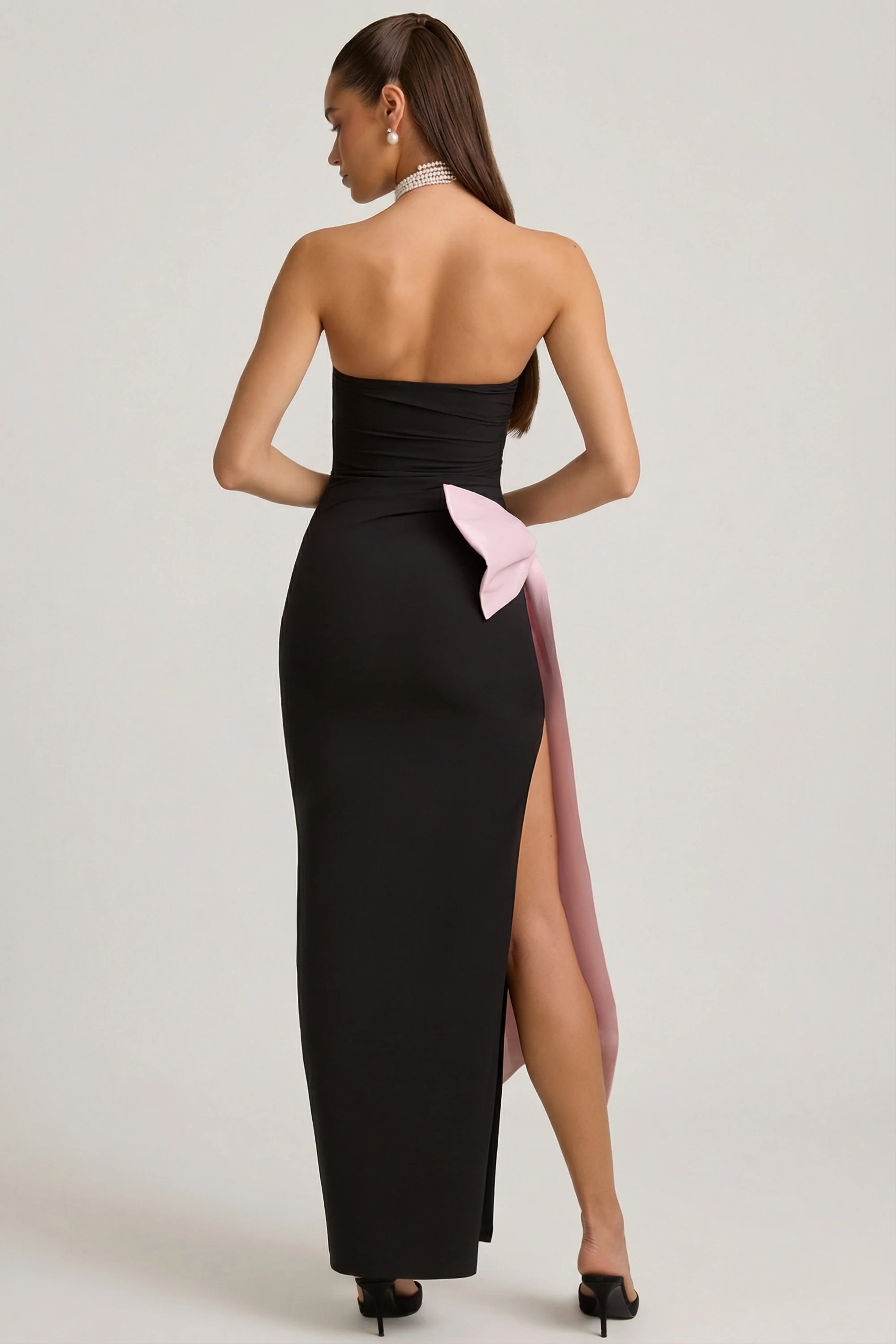 Strapless Bow-Detail Maxi Dress in Black - Image 2