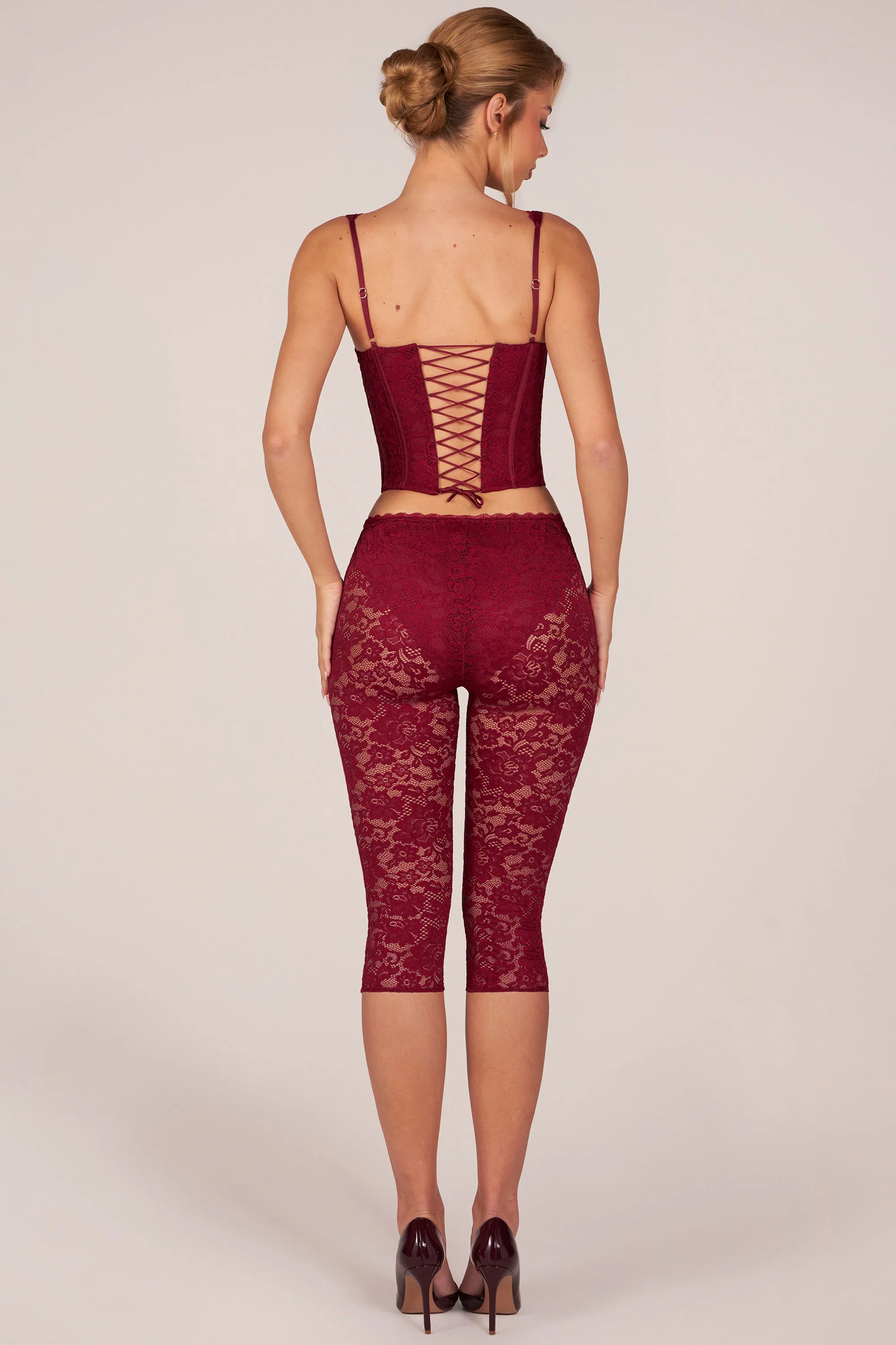 Laced Capri Trousers  in Cherry Red - Image 4