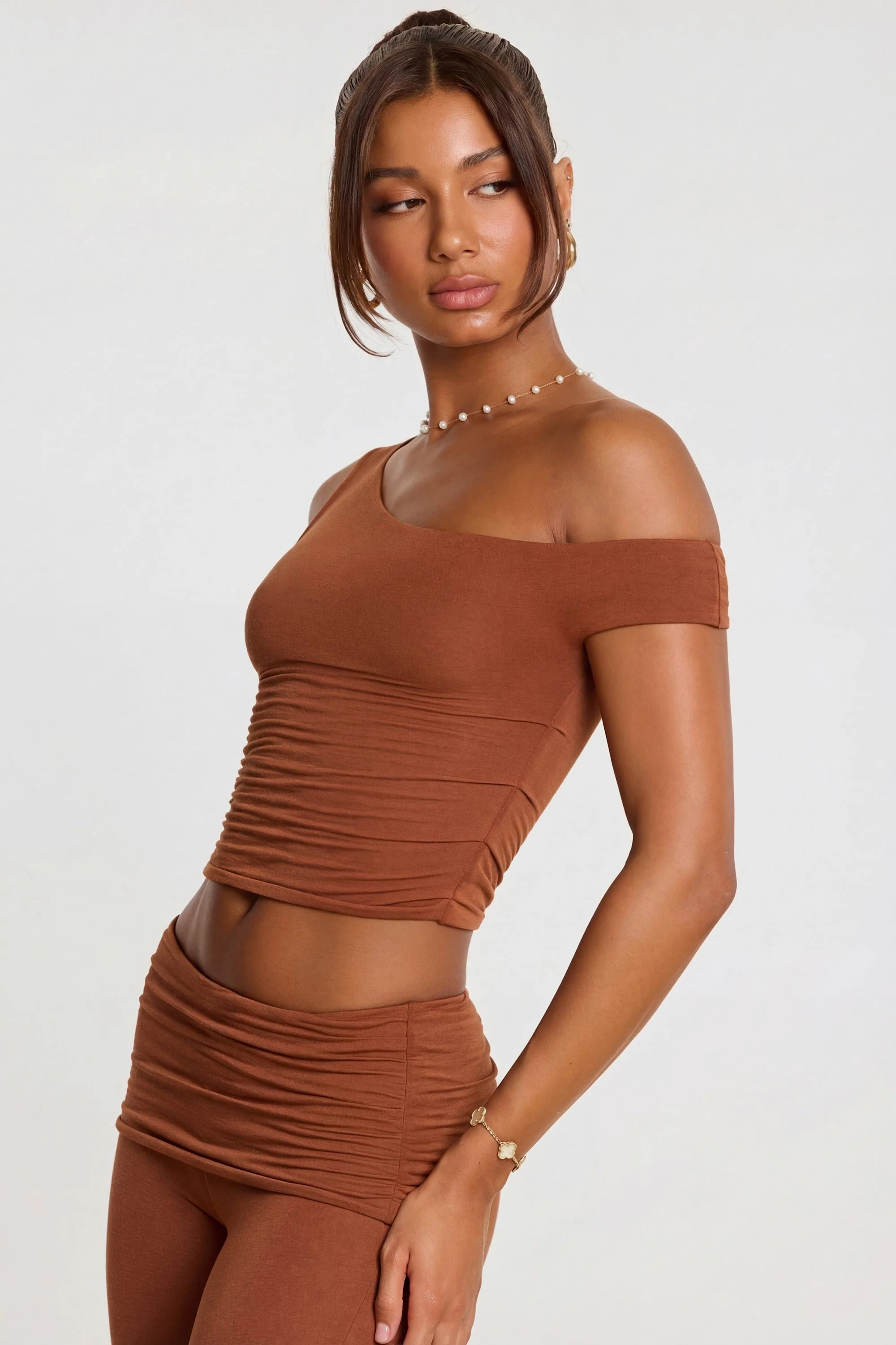 Mid Rise Modal Cashmere Blend Trousers in Chestnut Brown - Image 11