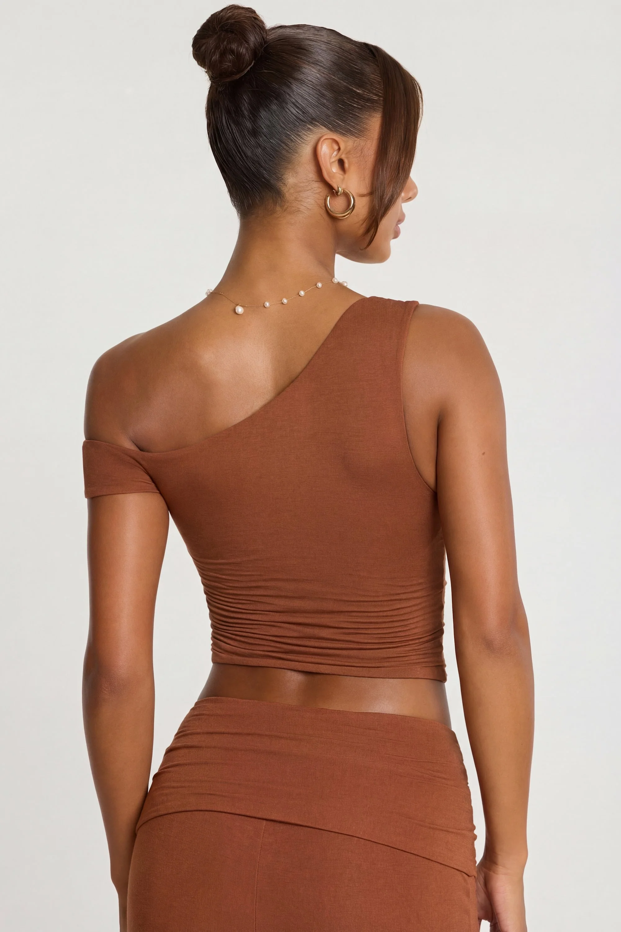 Mid Rise Modal Cashmere Blend Trousers in Chestnut Brown - Image 12