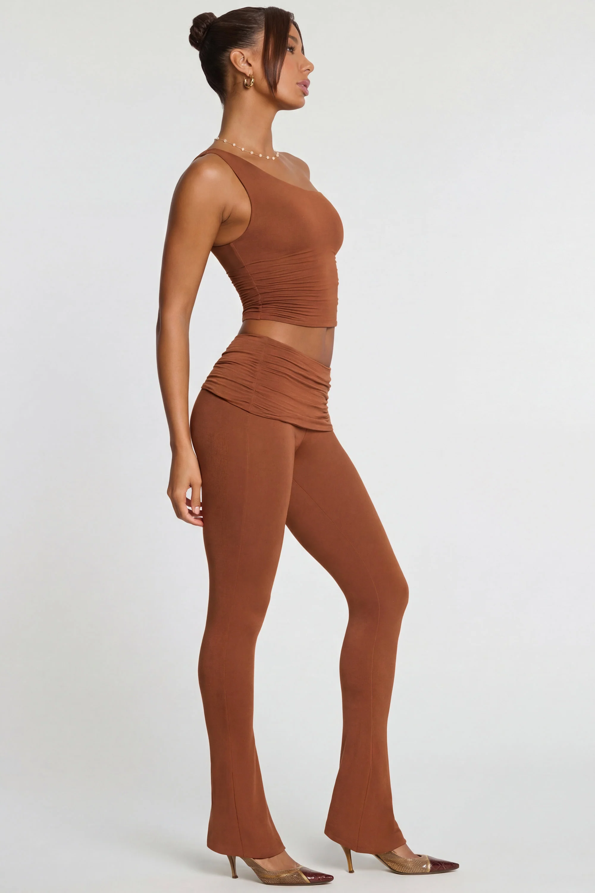 Mid Rise Modal Cashmere Blend Trousers in Chestnut Brown - Image 4