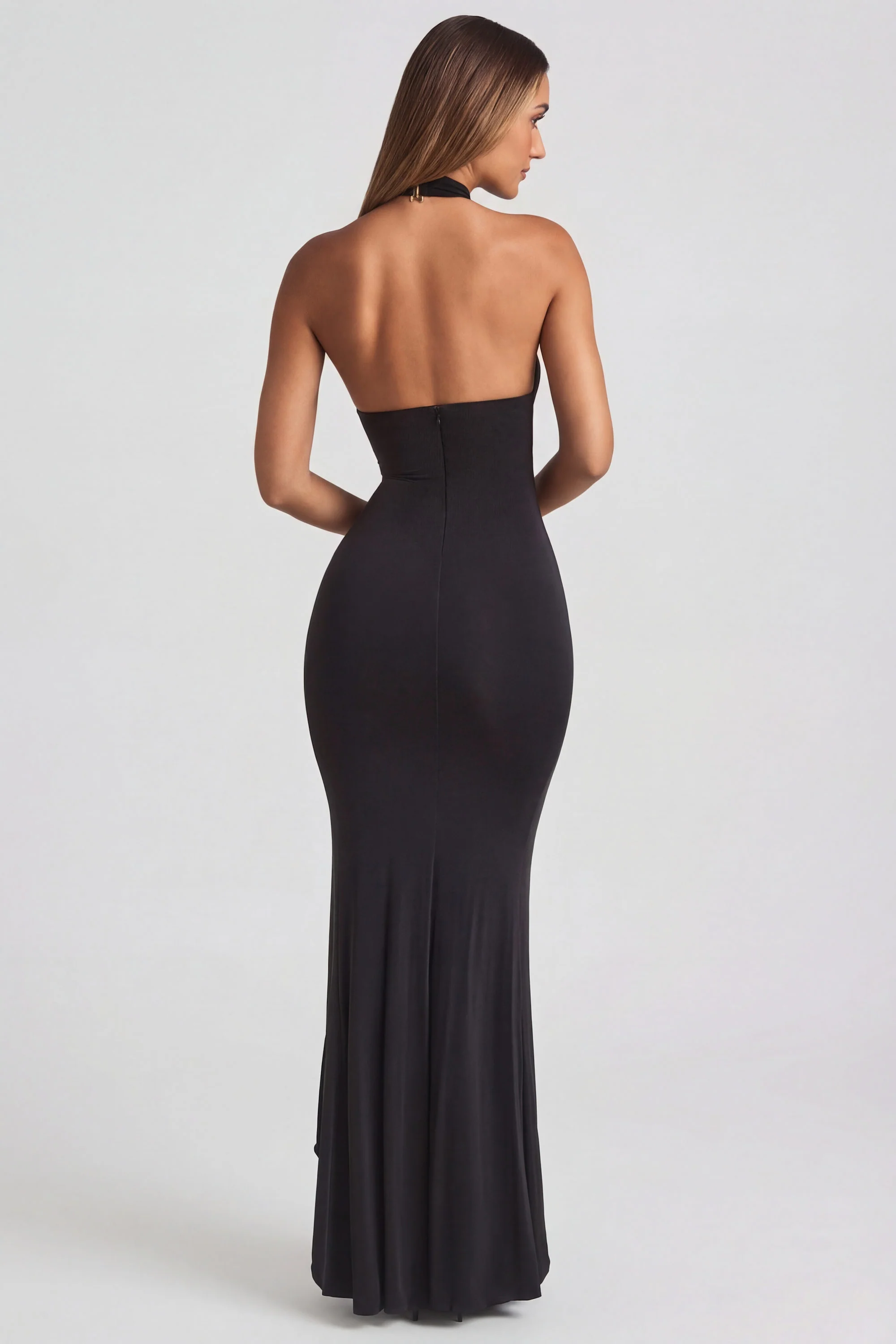 Ruffle-Trim Halterneck Gown in Black - Image 2