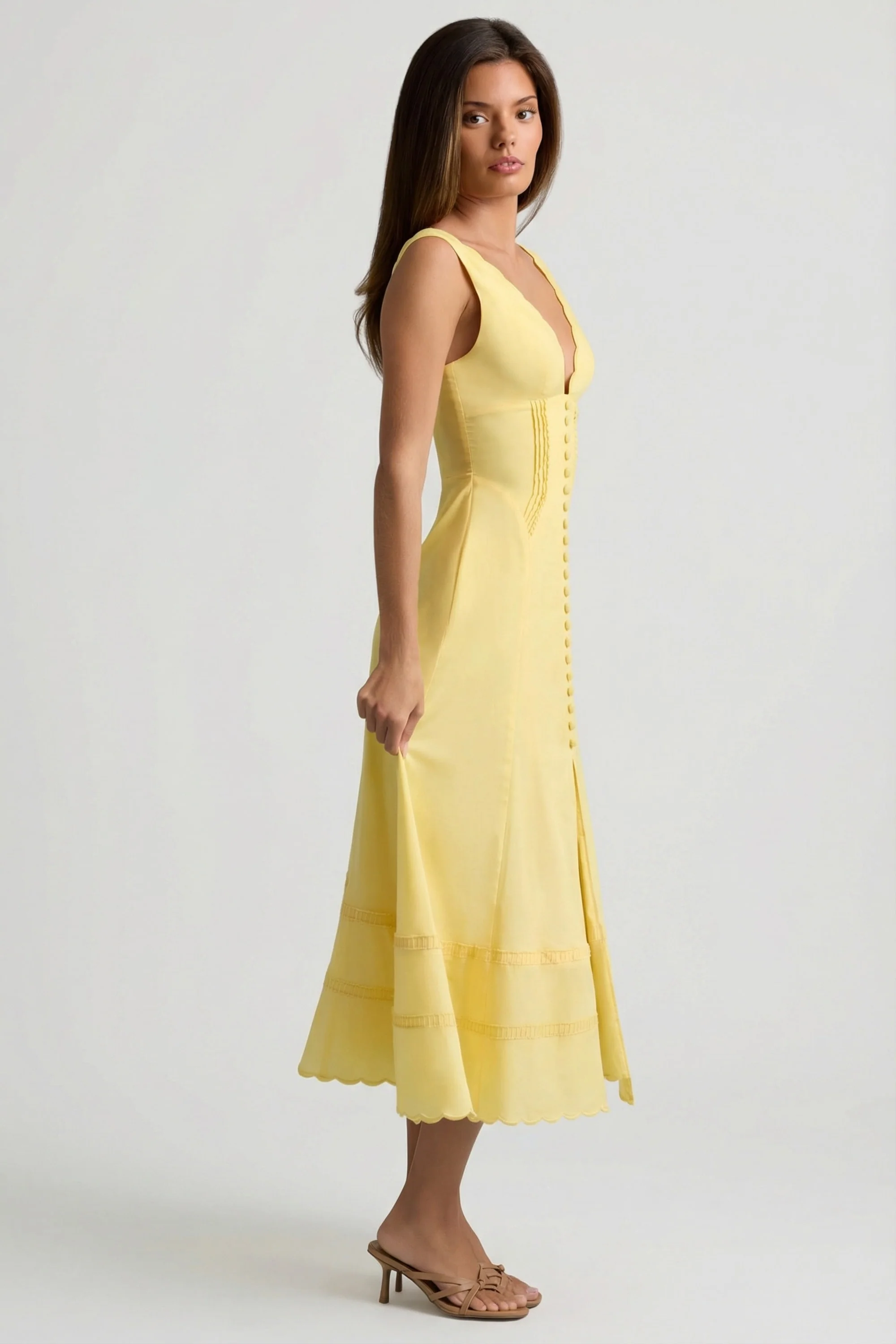 Cotton-Poplin A-Line Midaxi Dress in Pastel Yellow - Image 3