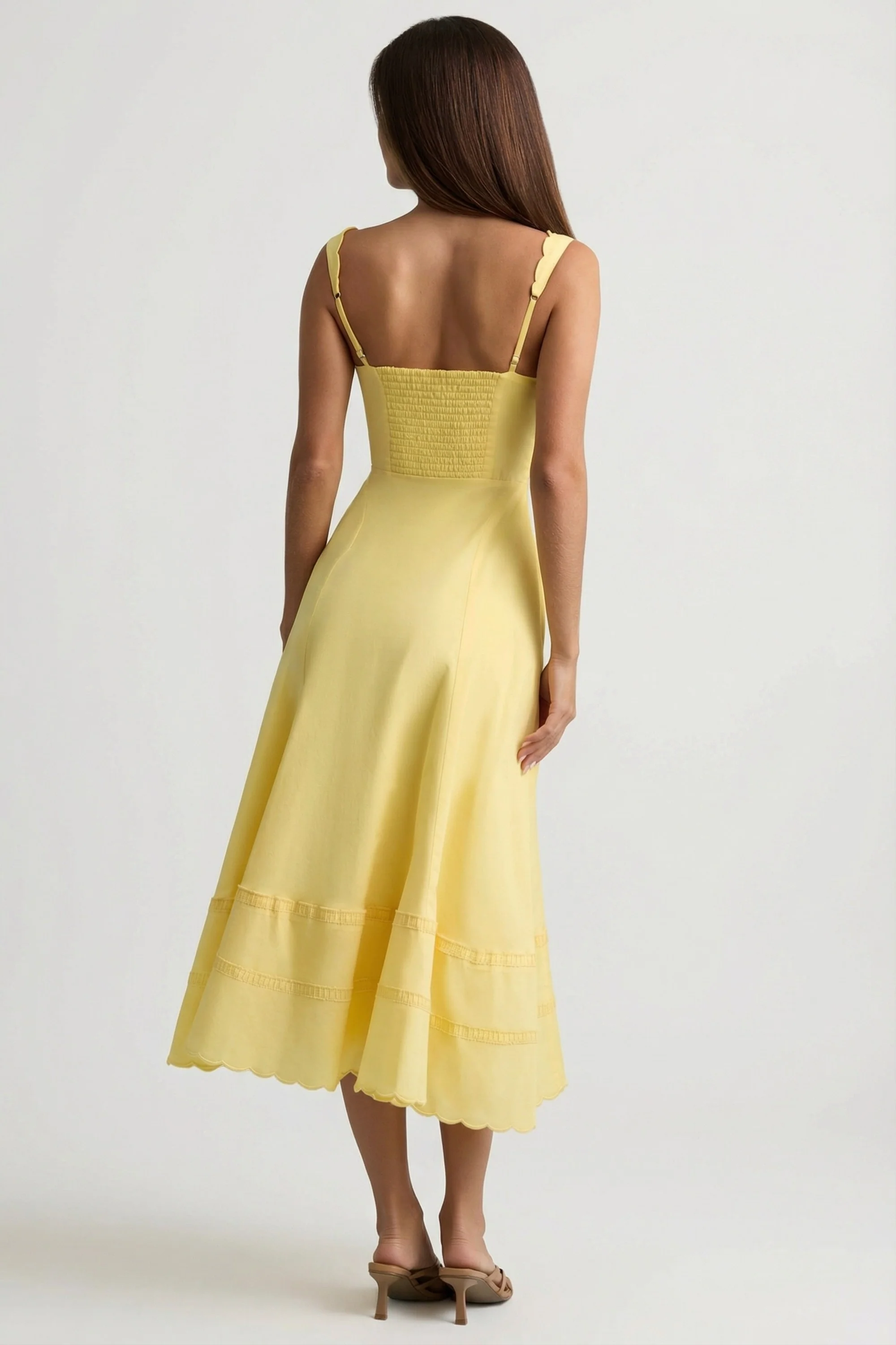 Cotton-Poplin A-Line Midaxi Dress in Pastel Yellow - Image 6