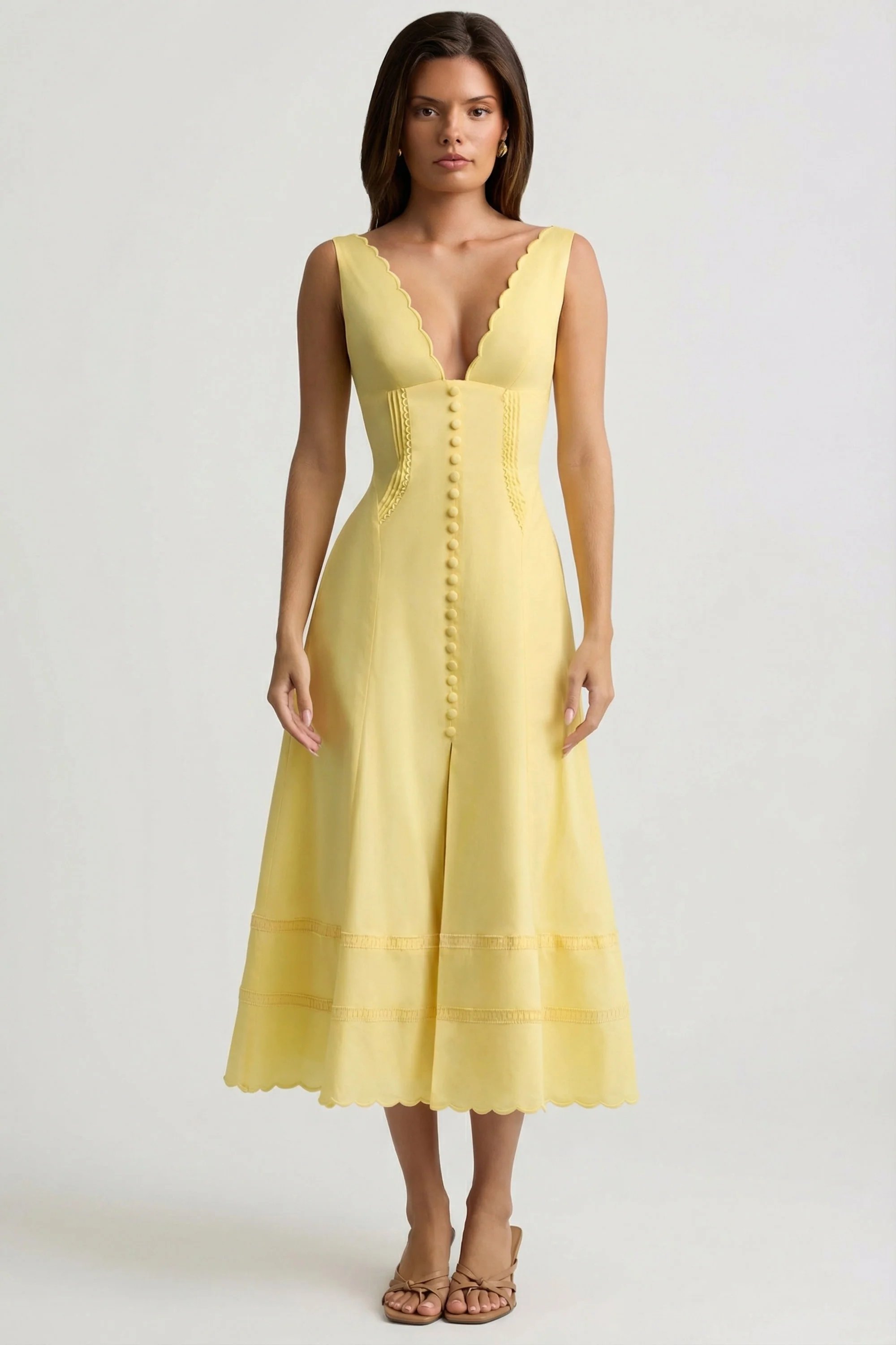 Cotton-Poplin A-Line Midaxi Dress in Pastel Yellow - Image 7