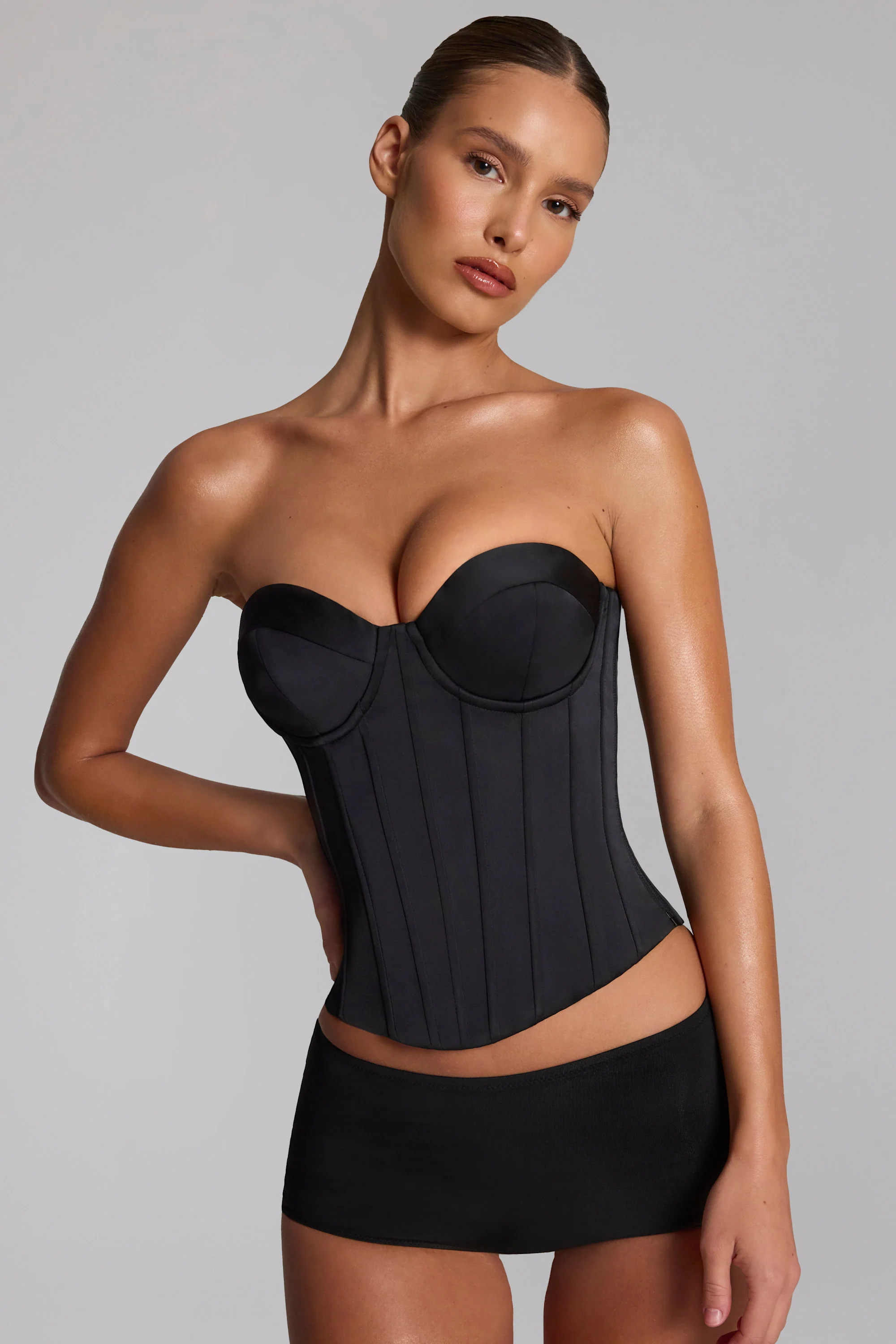 Satin Lace-Up Corset Top in Black - Image 4