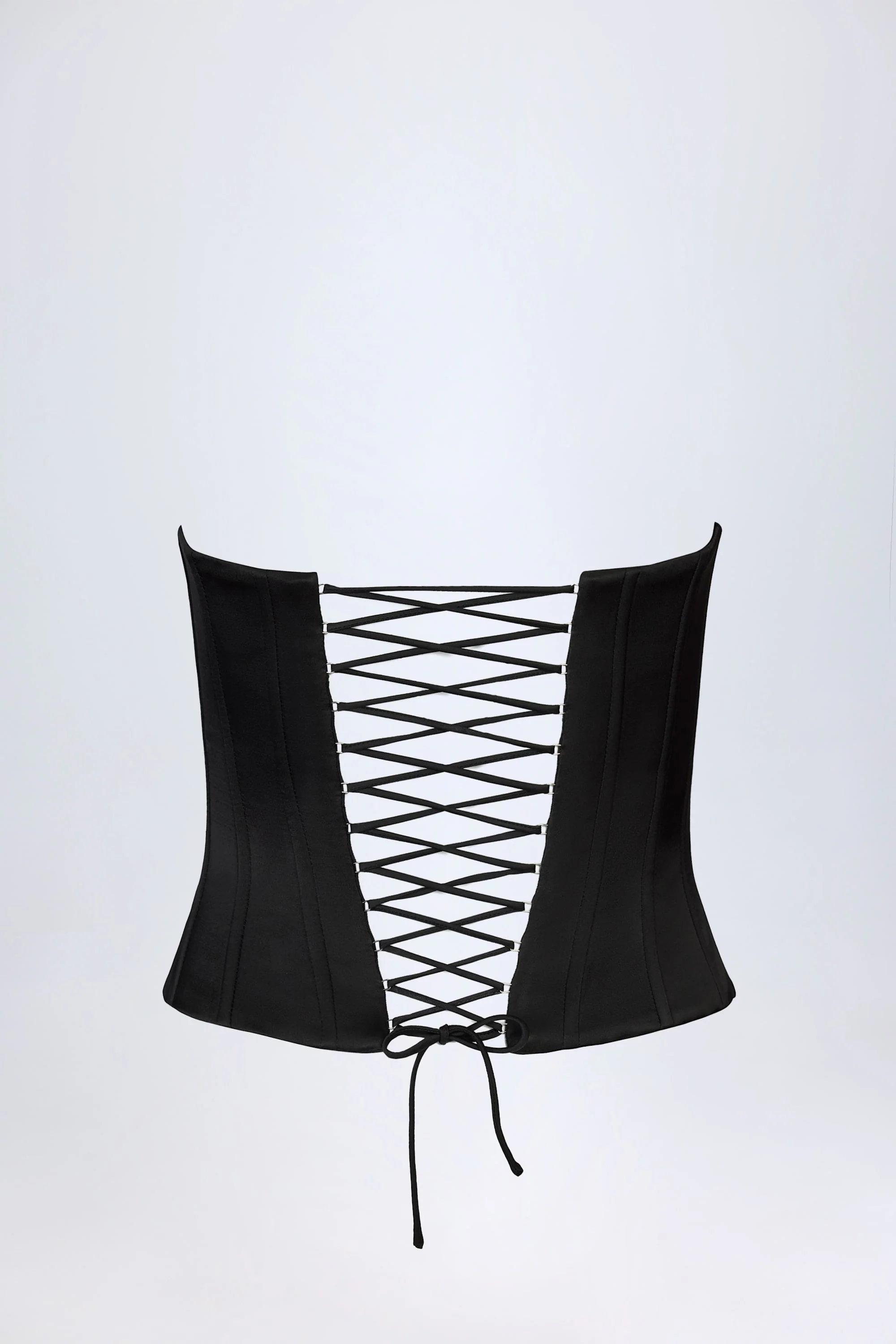 Satin Lace-Up Corset Top in Black - Image 6