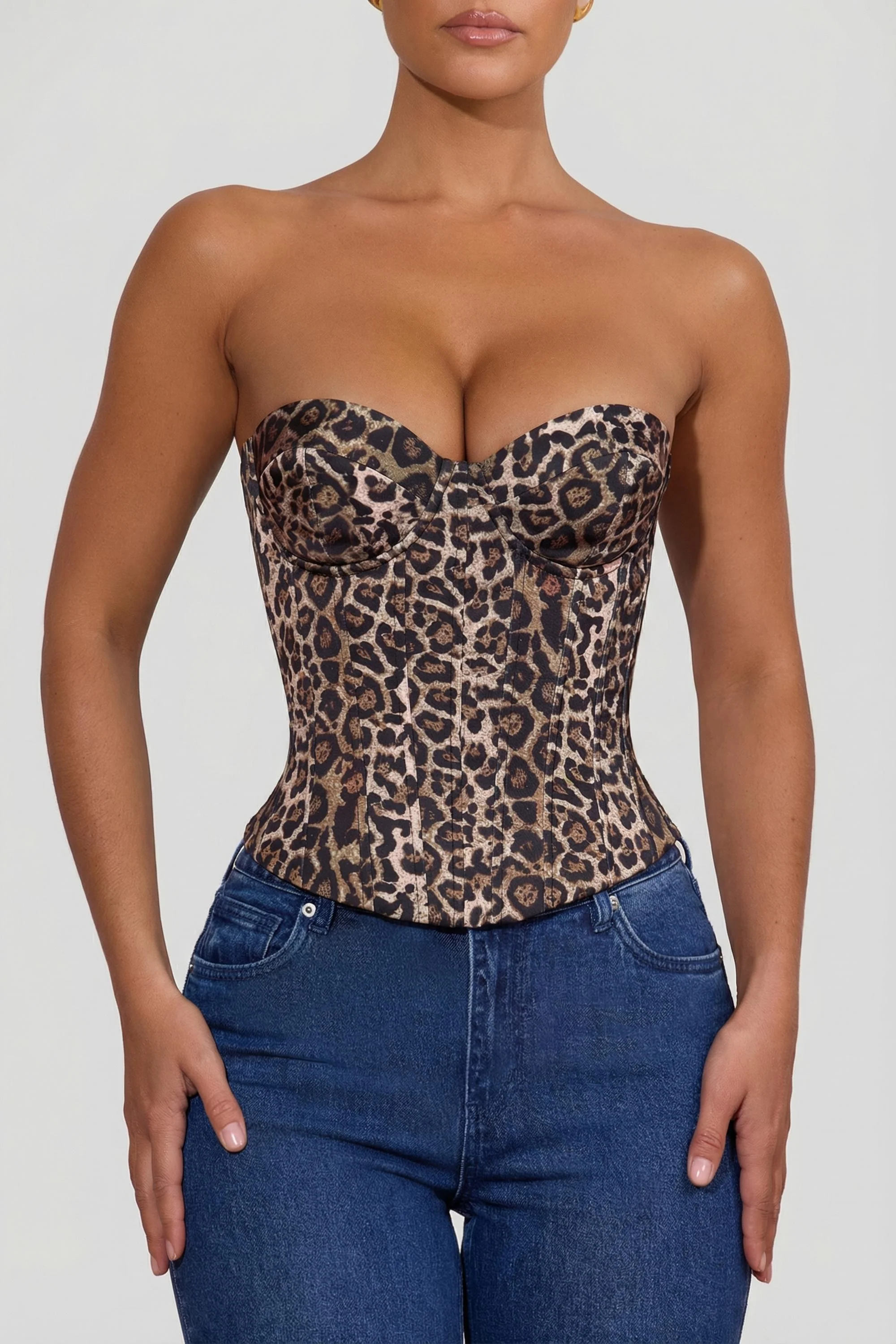Lace-Up Corset Top in Leopard Print - Image 4