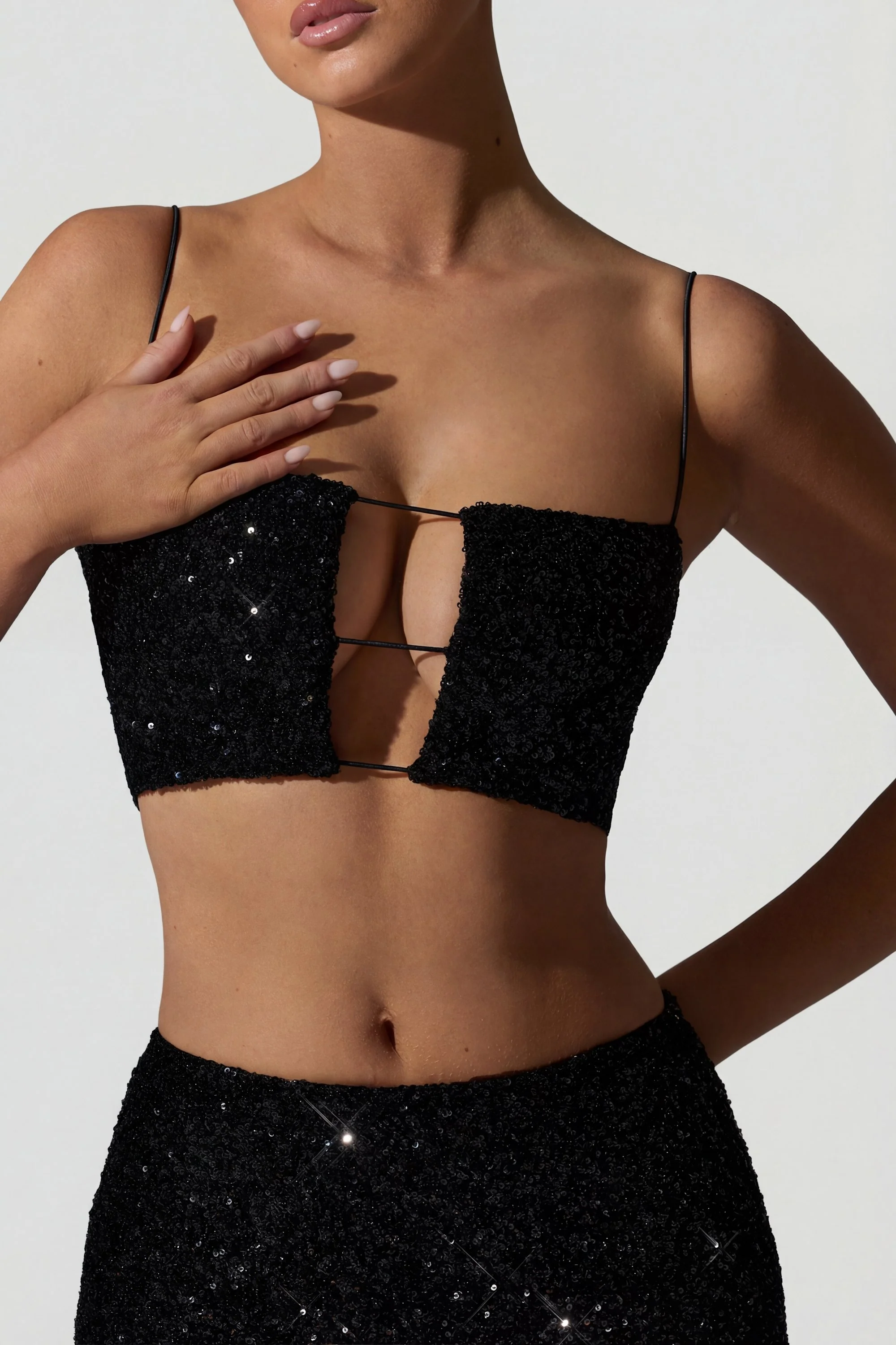 Embellished Cut-Out Crop Top in Black - Image 5