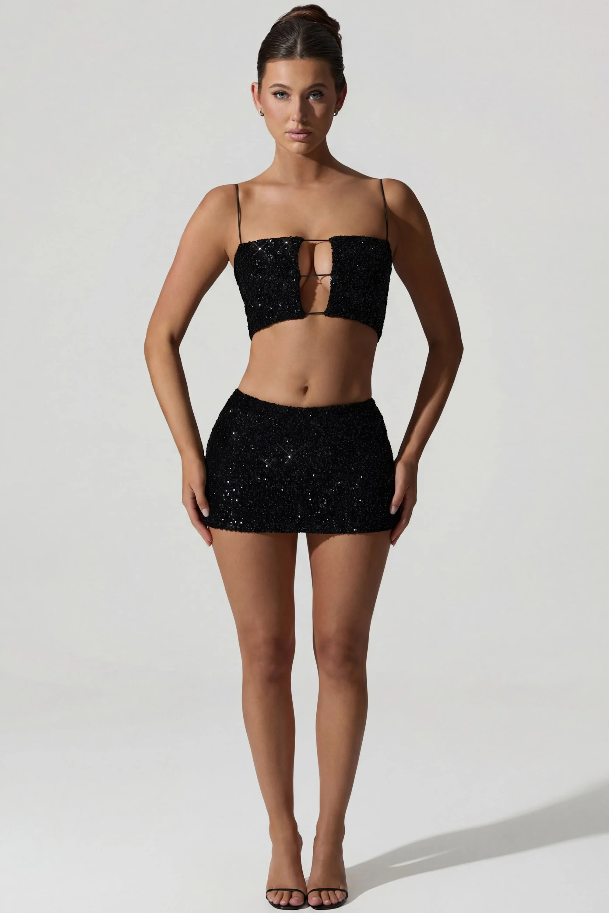 Embellished Cut-Out Crop Top in Black - Image 6