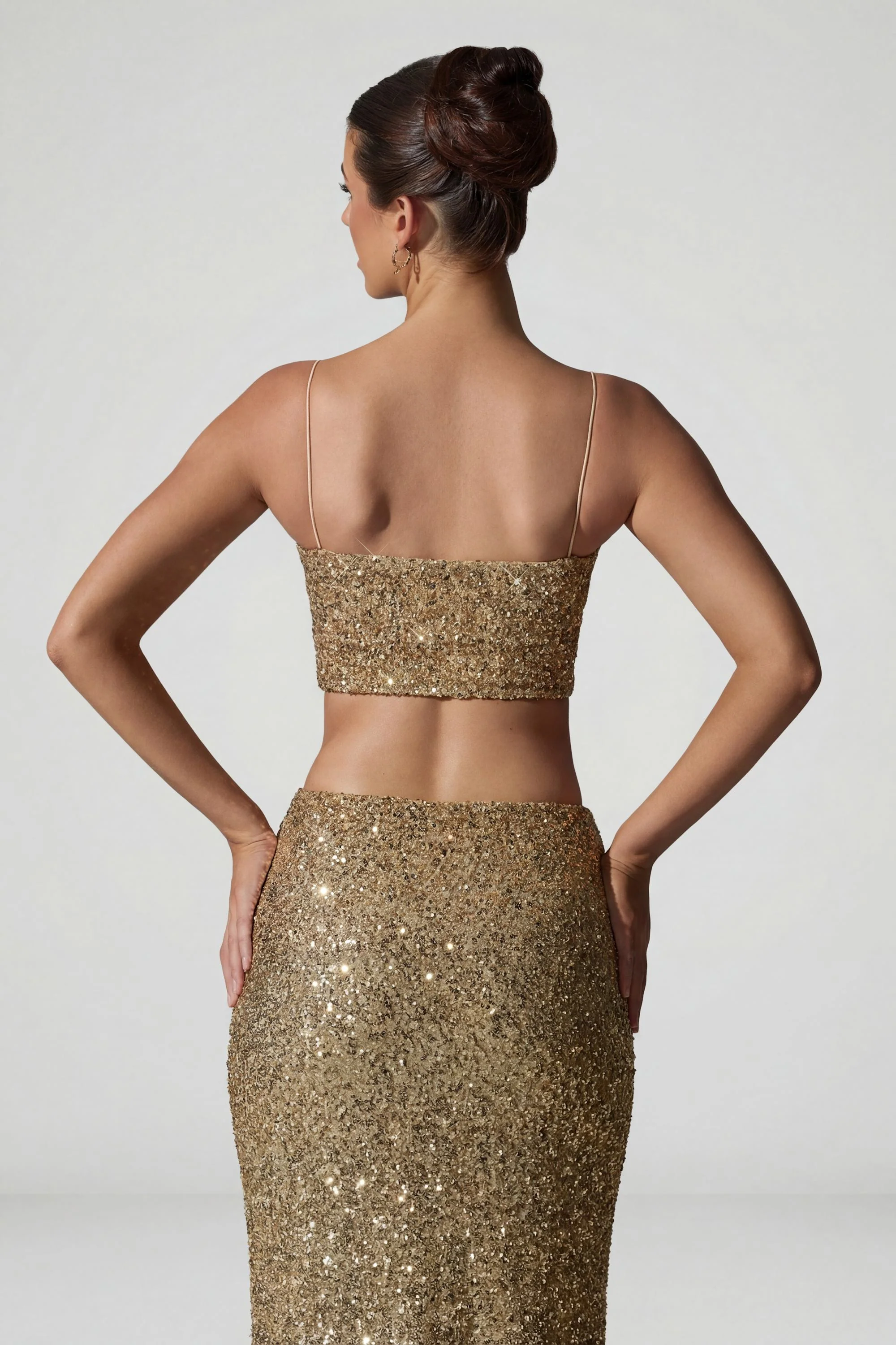 Embellished Cut-Out Crop Top in Gold - Image 2