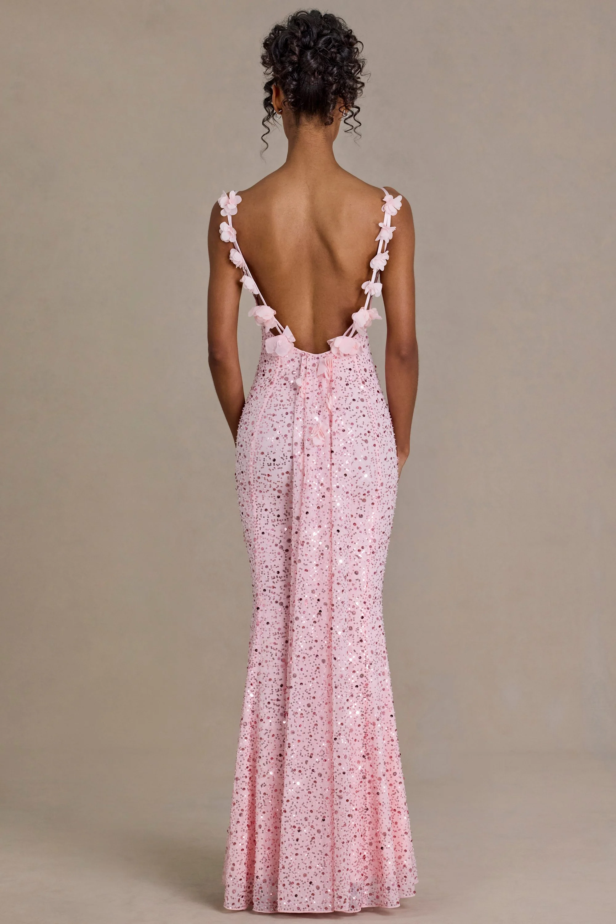 Embellished Open-Back Maxi Dress in Baby Pink - Image 5
